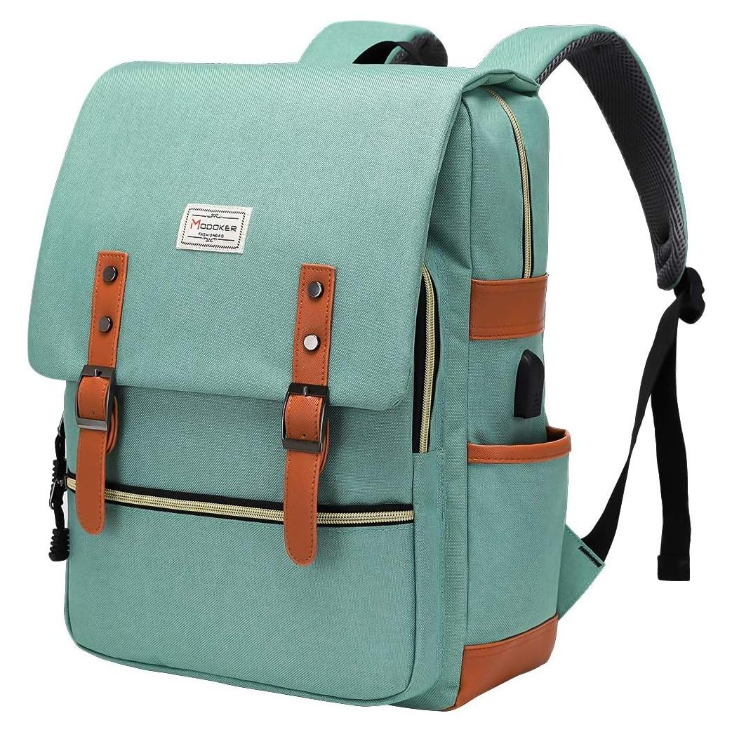 Mochila Vintage Modoker Verde 15.6" USB 25L Unisex