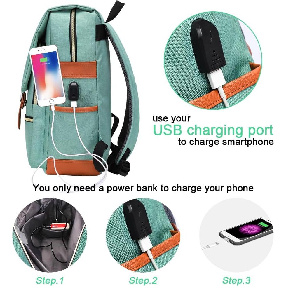 Mochila Vintage Modoker Verde 15.6" USB 25L Unisex