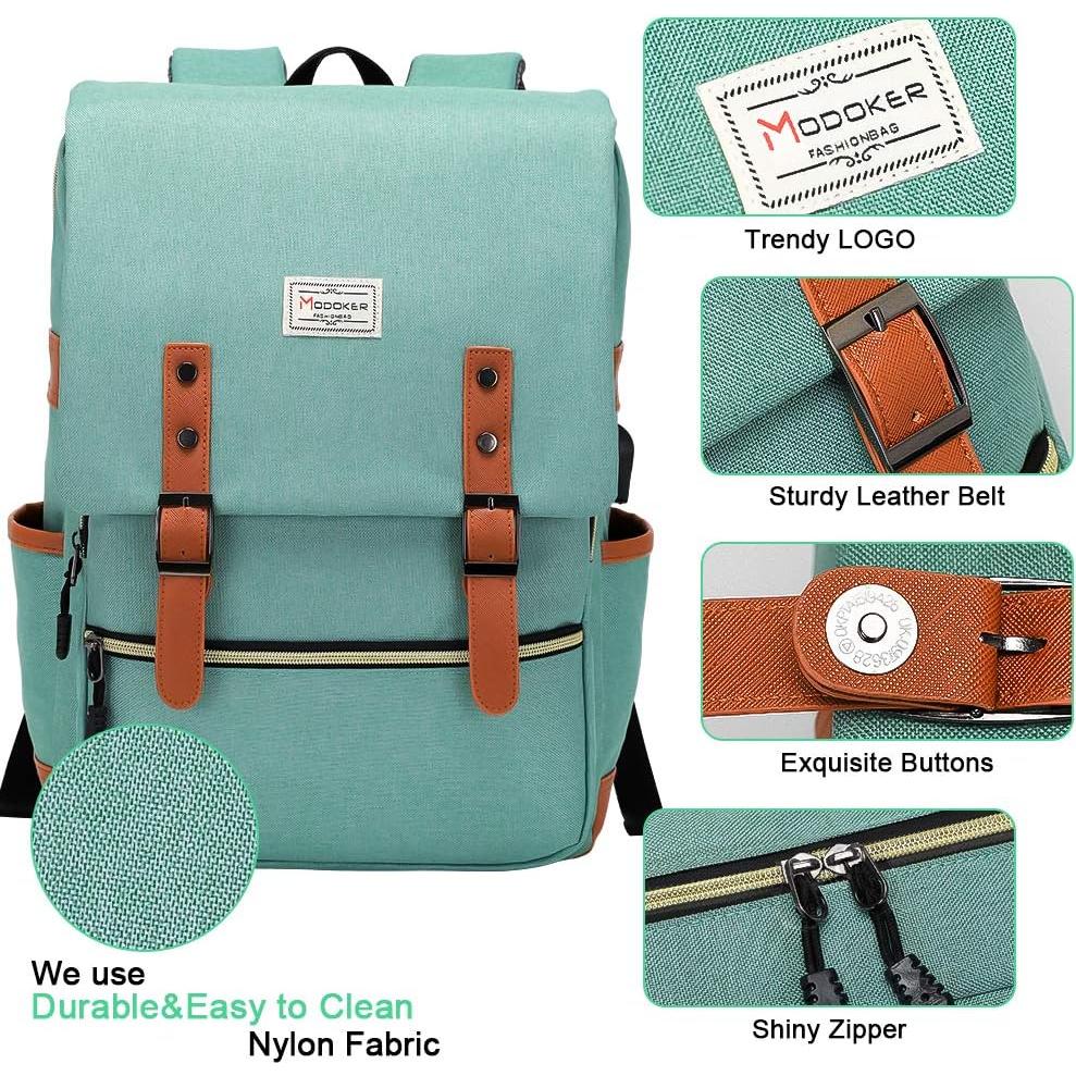 Mochila Vintage Modoker Verde 15.6" USB 25L Unisex