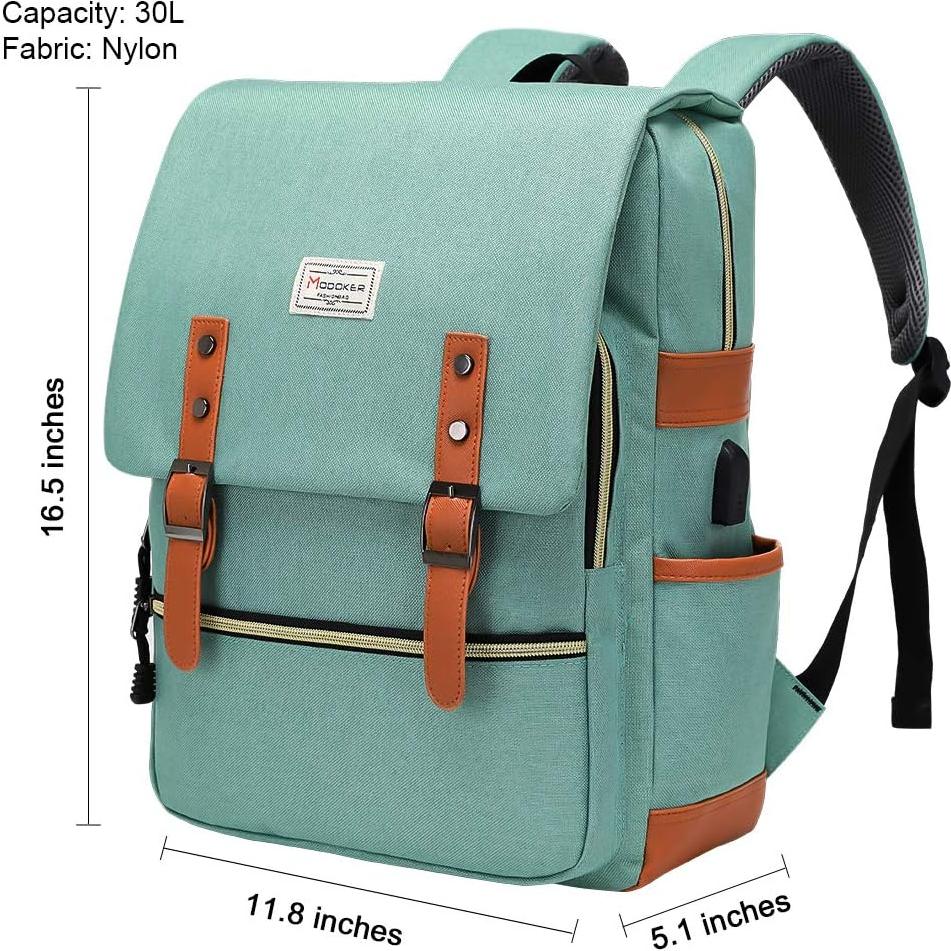 Mochila Vintage Modoker Verde 15.6" USB 25L Unisex