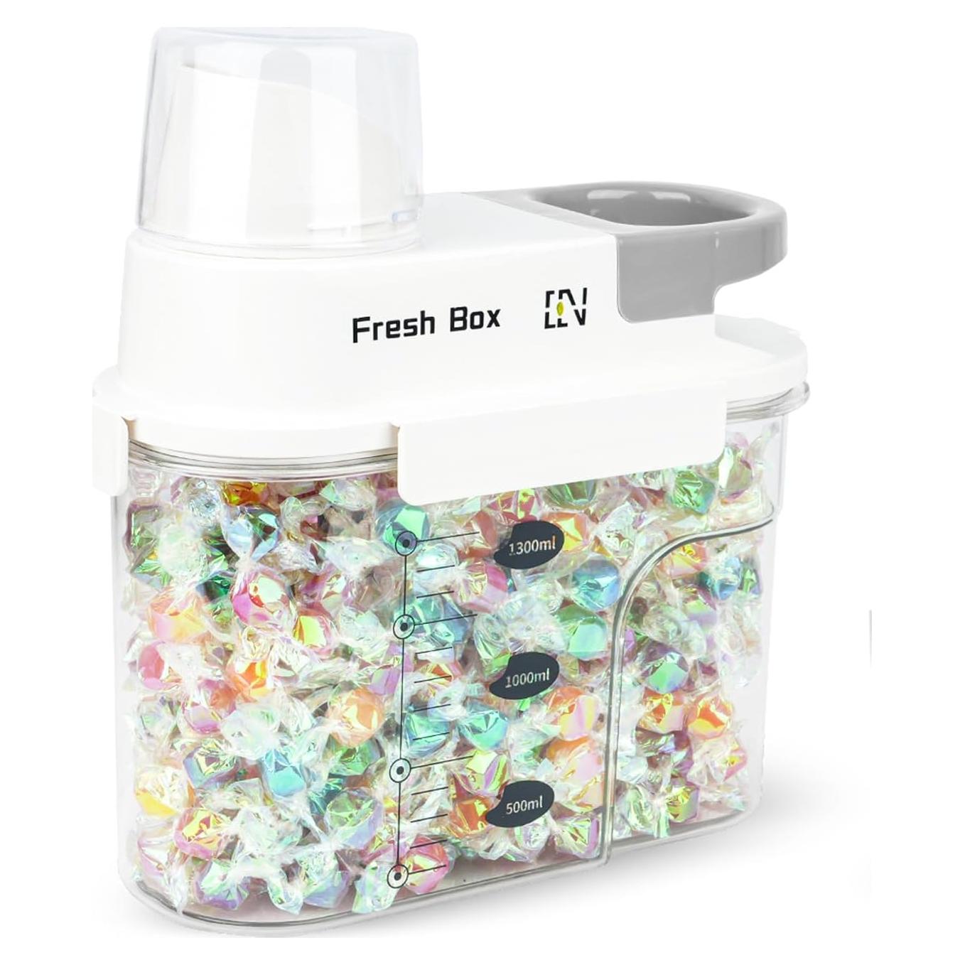 Cereal Storage Container 1Pack,44oz/1.3L Airtight Food Storage Containers With Lids,Organizers Storage With Measuring Cup for Beans,Sugar,Rice,Nuts,Snacks,Pet Food,Candy (Gray, 1Pack Small Size)