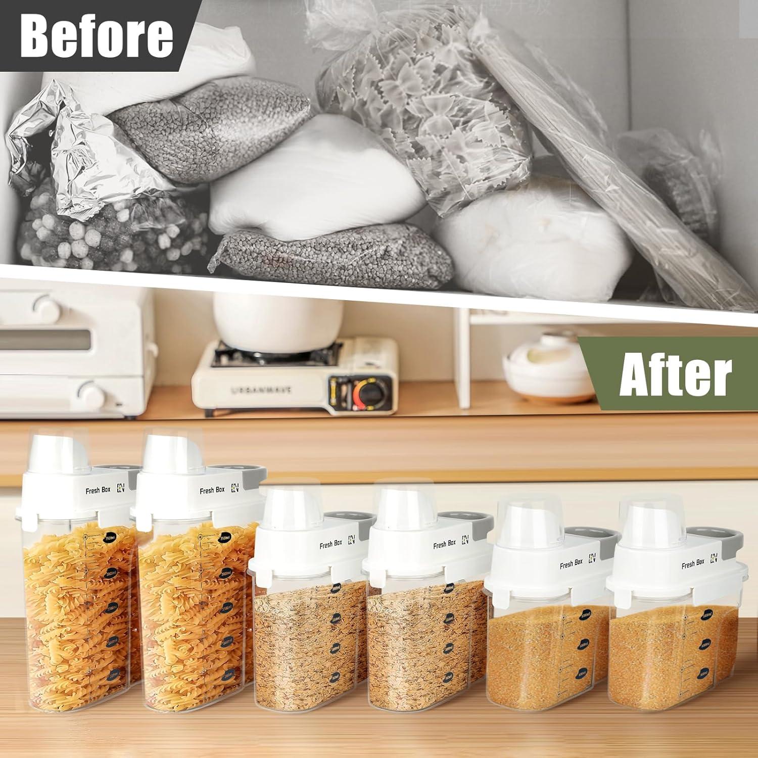 Cereal Storage Container 1Pack,44oz/1.3L Airtight Food Storage Containers With Lids,Organizers Storage With Measuring Cup for Beans,Sugar,Rice,Nuts,Snacks,Pet Food,Candy (Gray, 1Pack Small Size)