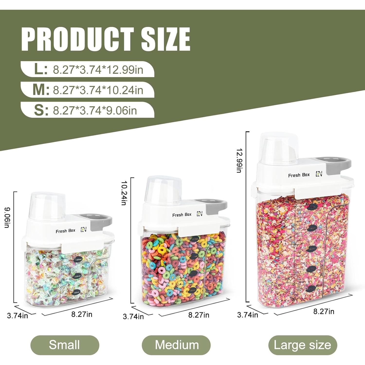 Cereal Storage Container 1Pack,44oz/1.3L Airtight Food Storage Containers With Lids,Organizers Storage With Measuring Cup for Beans,Sugar,Rice,Nuts,Snacks,Pet Food,Candy (Gray, 1Pack Small Size)