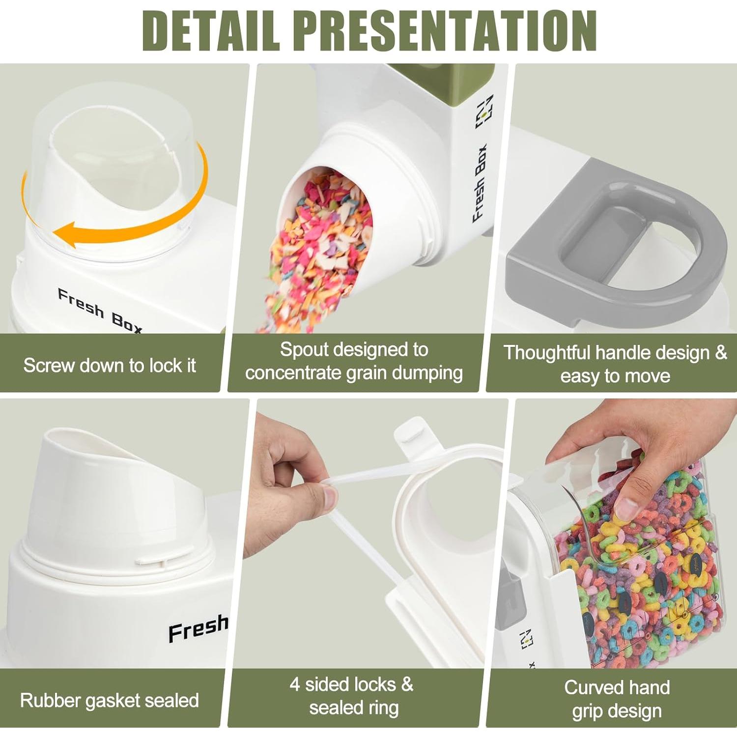 Cereal Storage Container 1Pack,44oz/1.3L Airtight Food Storage Containers With Lids,Organizers Storage With Measuring Cup for Beans,Sugar,Rice,Nuts,Snacks,Pet Food,Candy (Gray, 1Pack Small Size)