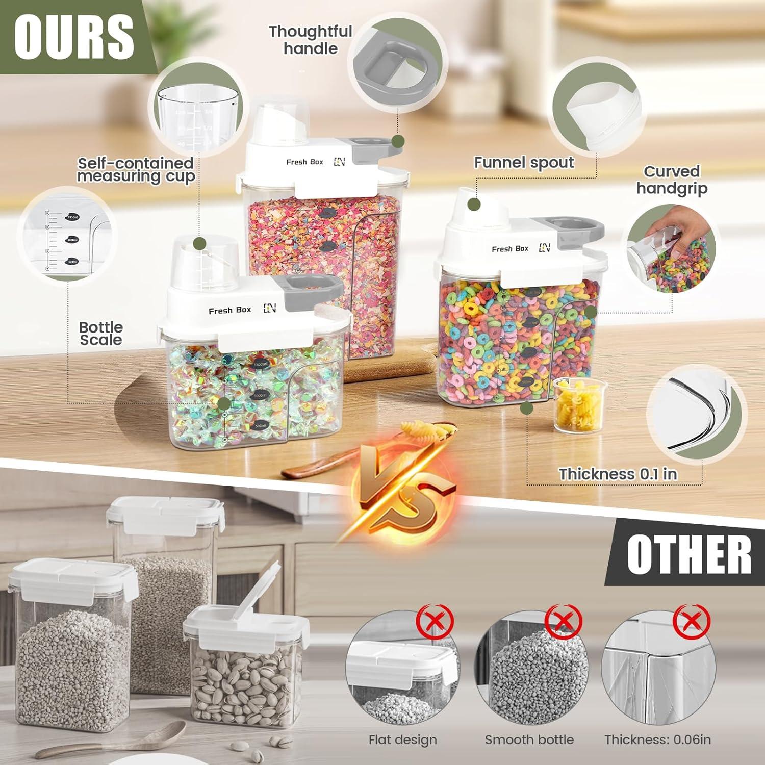 Cereal Storage Container 1Pack,44oz/1.3L Airtight Food Storage Containers With Lids,Organizers Storage With Measuring Cup for Beans,Sugar,Rice,Nuts,Snacks,Pet Food,Candy (Gray, 1Pack Small Size)