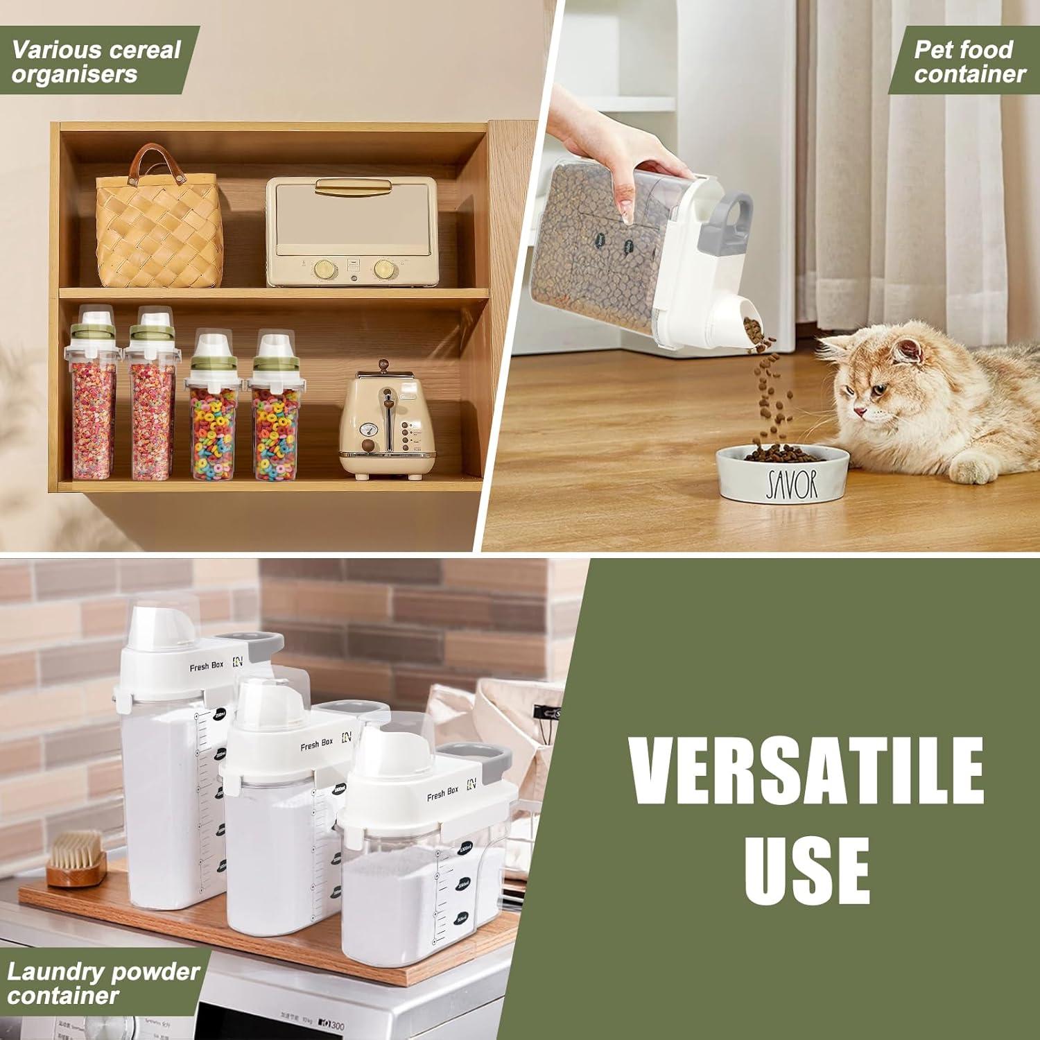 Cereal Storage Container 1Pack,44oz/1.3L Airtight Food Storage Containers With Lids,Organizers Storage With Measuring Cup for Beans,Sugar,Rice,Nuts,Snacks,Pet Food,Candy (Gray, 1Pack Small Size)