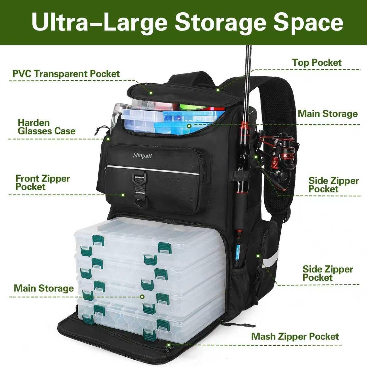 Mochila de Pesca Impermeable Shupaii 45L con Soportes para Cañas