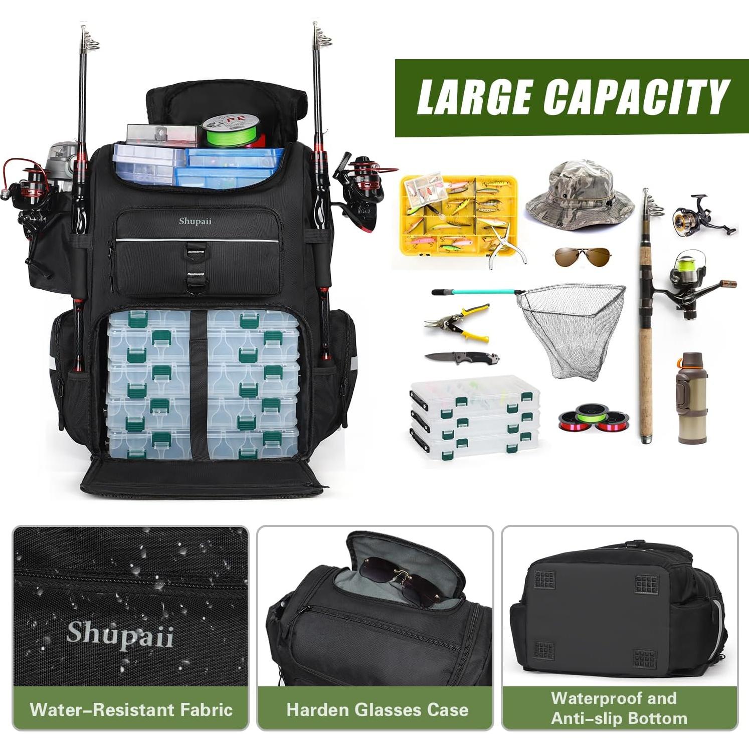 Mochila de Pesca Impermeable Shupaii 45L con Soportes para Cañas