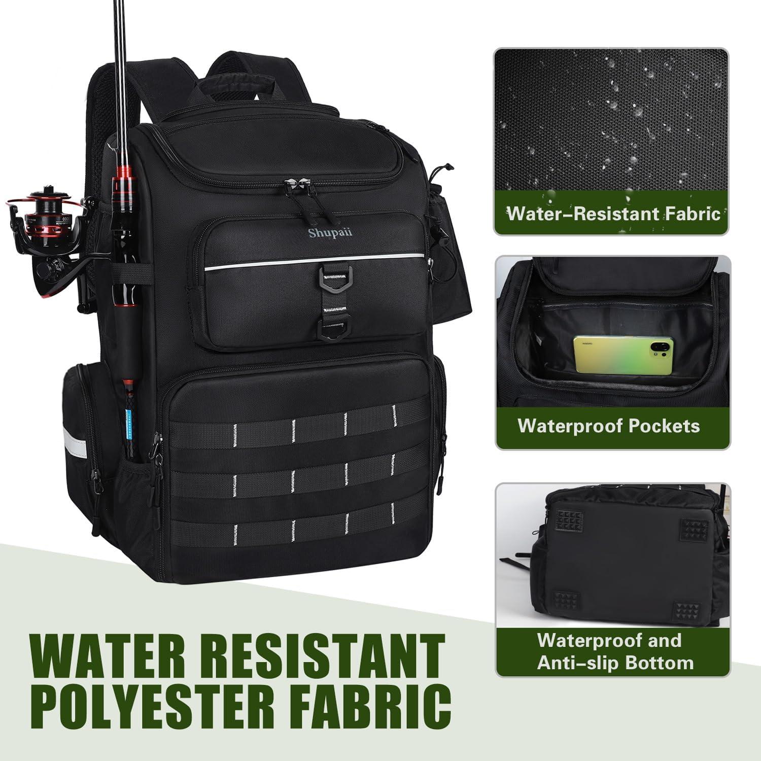 Mochila de Pesca Impermeable Shupaii 45L con Soportes para Cañas