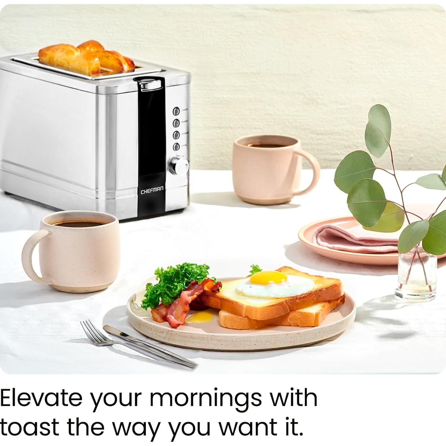 Tostadora Chefman 2 Rebanadas Acero Inoxidable 850W Plata