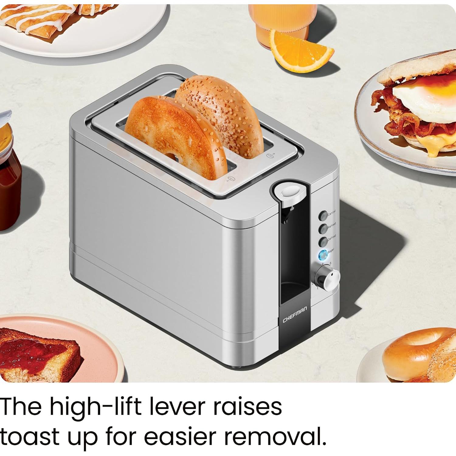 Tostadora Chefman 2 Rebanadas Acero Inoxidable 850W Plata