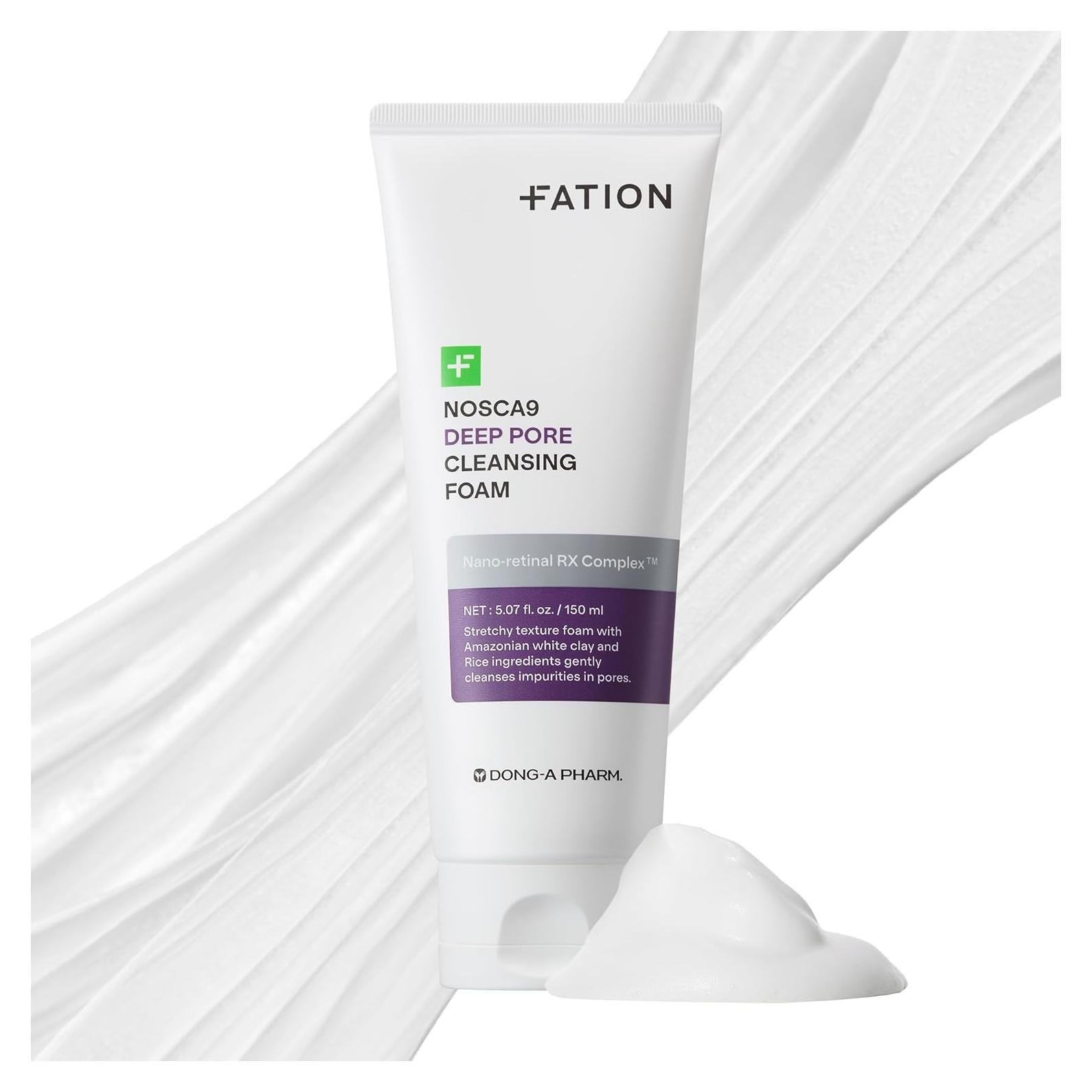 Nosca9 Deep Pore Cleansing Foam for Sensitive Skin | Korean Skincare Face Wash with 17 Amino Acids, White Clay & Patented Pore-Shrinking Ingredient | Deep Cleansing & Moisturizing (5.07 fl. oz)