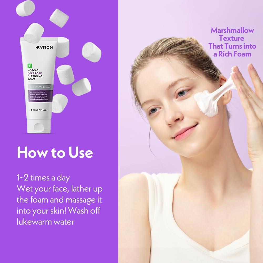 Nosca9 Deep Pore Cleansing Foam for Sensitive Skin | Korean Skincare Face Wash with 17 Amino Acids, White Clay & Patented Pore-Shrinking Ingredient | Deep Cleansing & Moisturizing (5.07 fl. oz)