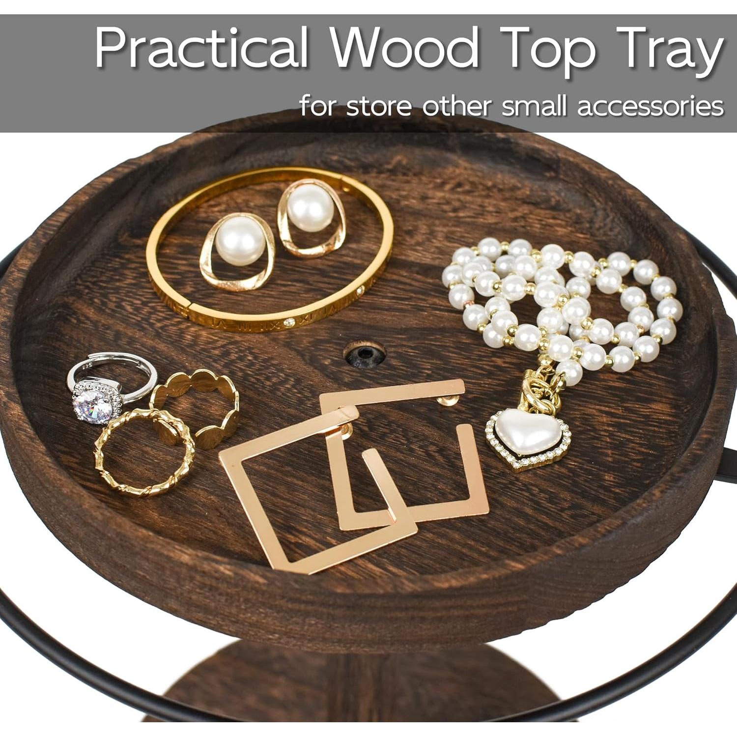 Sunglasses Organizer 360° Rotating Eyeglass Holder Stand with Wood Tray and Base, Eye Glass Display Rack for Multiple Sunglass Storage for Table Dresser Nightstand Desk