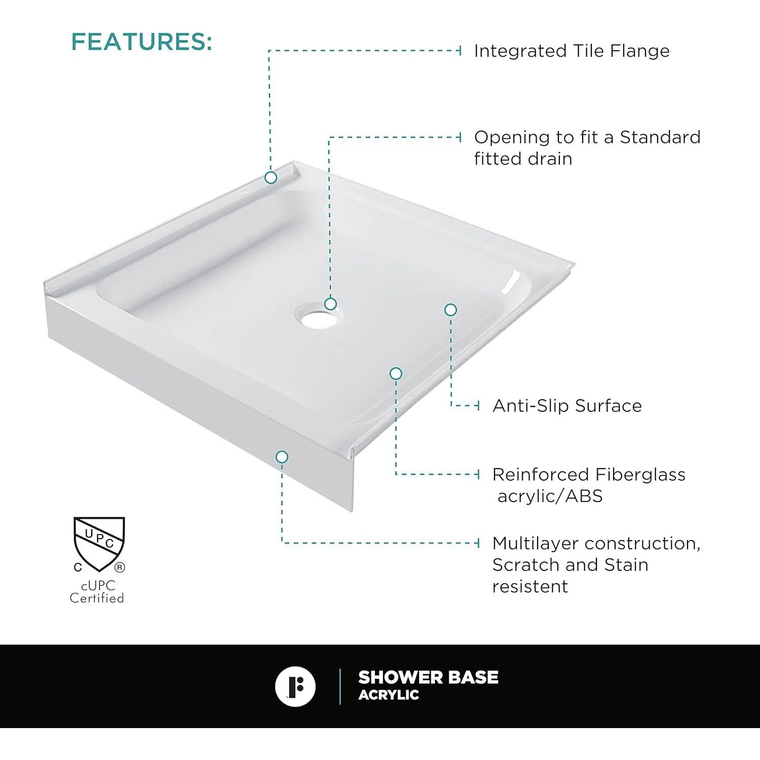 Base de Ducha Acrílica Fine Fixtures 76.2x76.2cm Antideslizante