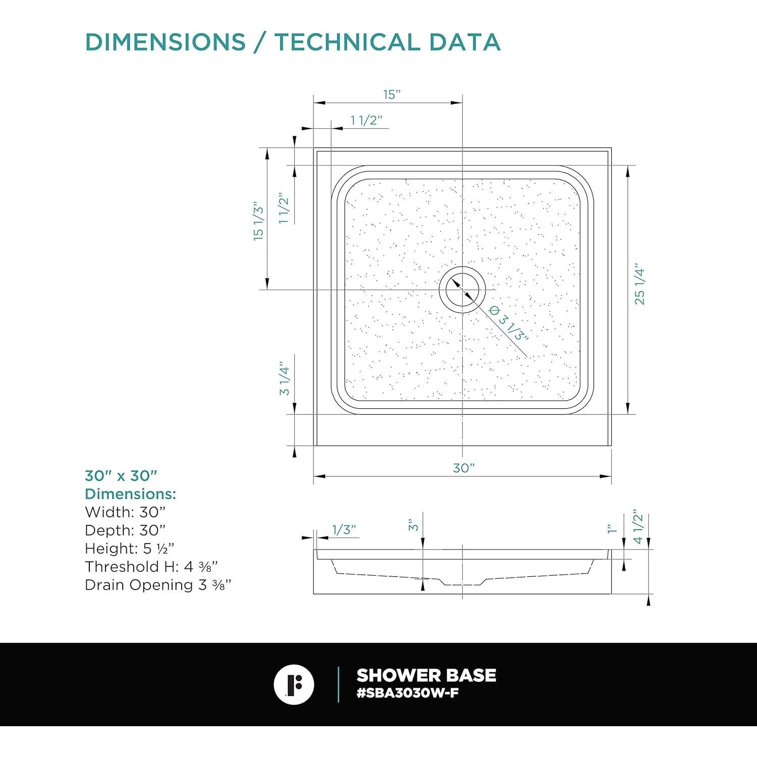 Base de Ducha Acrílica Fine Fixtures 76.2x76.2cm Antideslizante