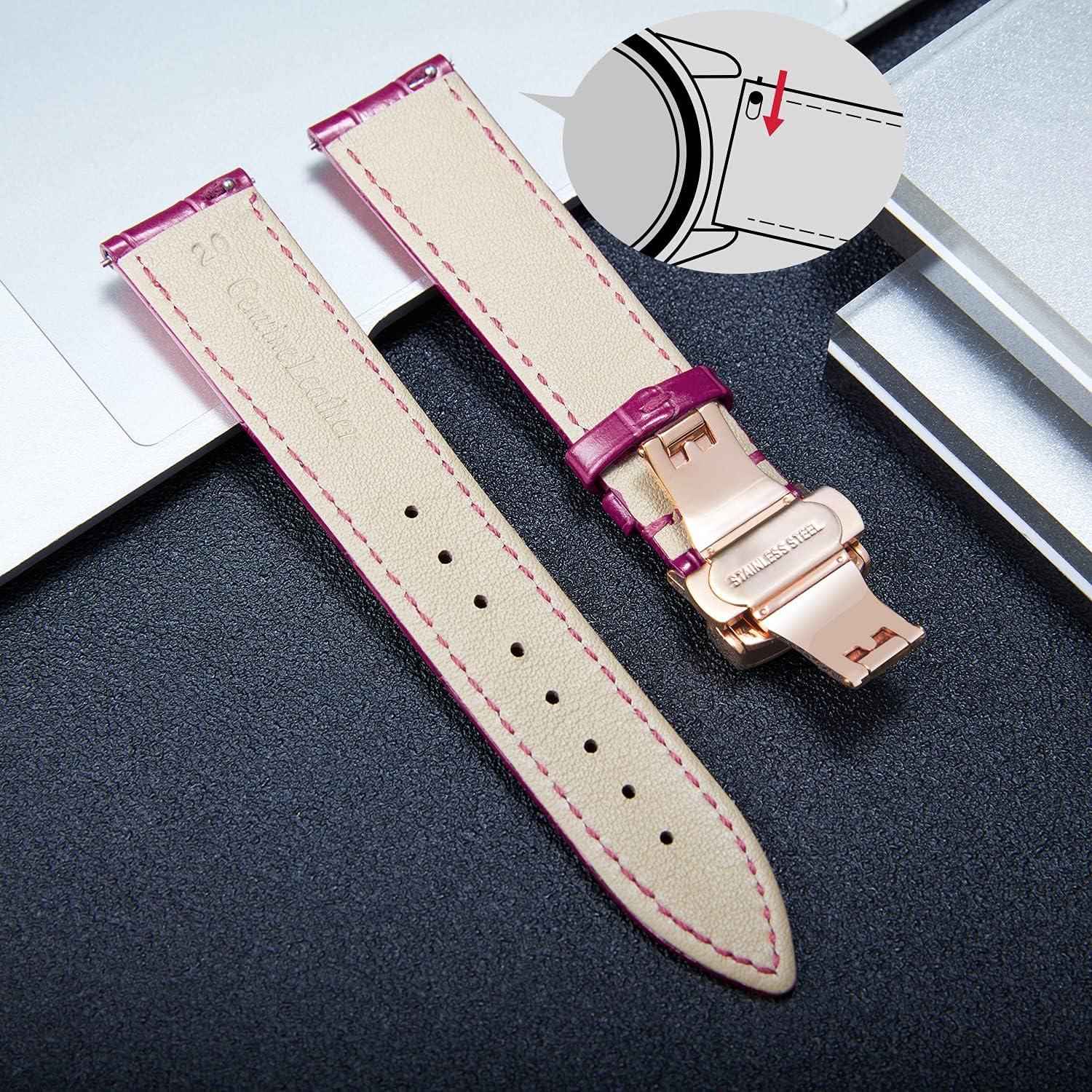 Correa de Reloj de Cuero BINLUN 12-24mm con Hebilla Oro Rosa