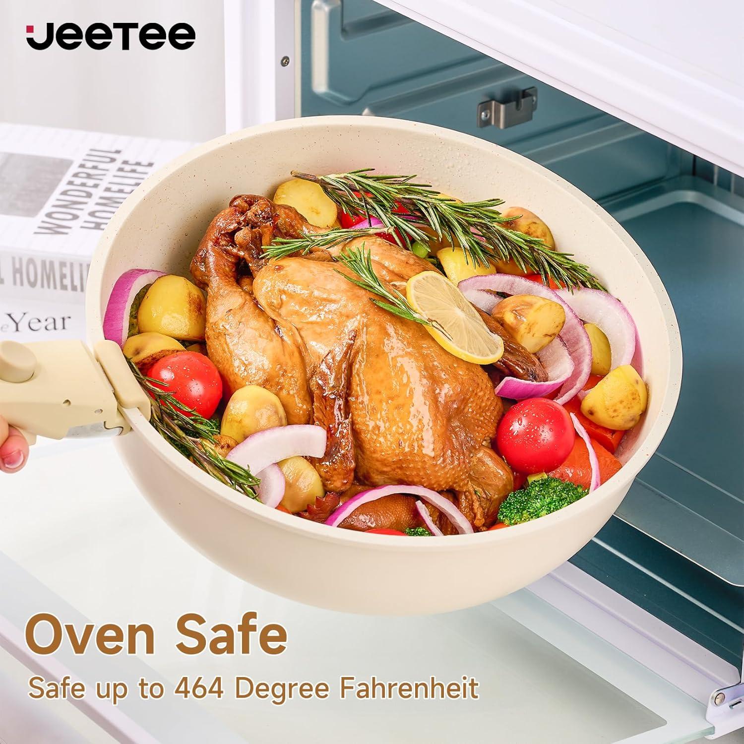 Juego de Ollas y Sartenes Antiadherente JEETEE 25 Pzas Beige