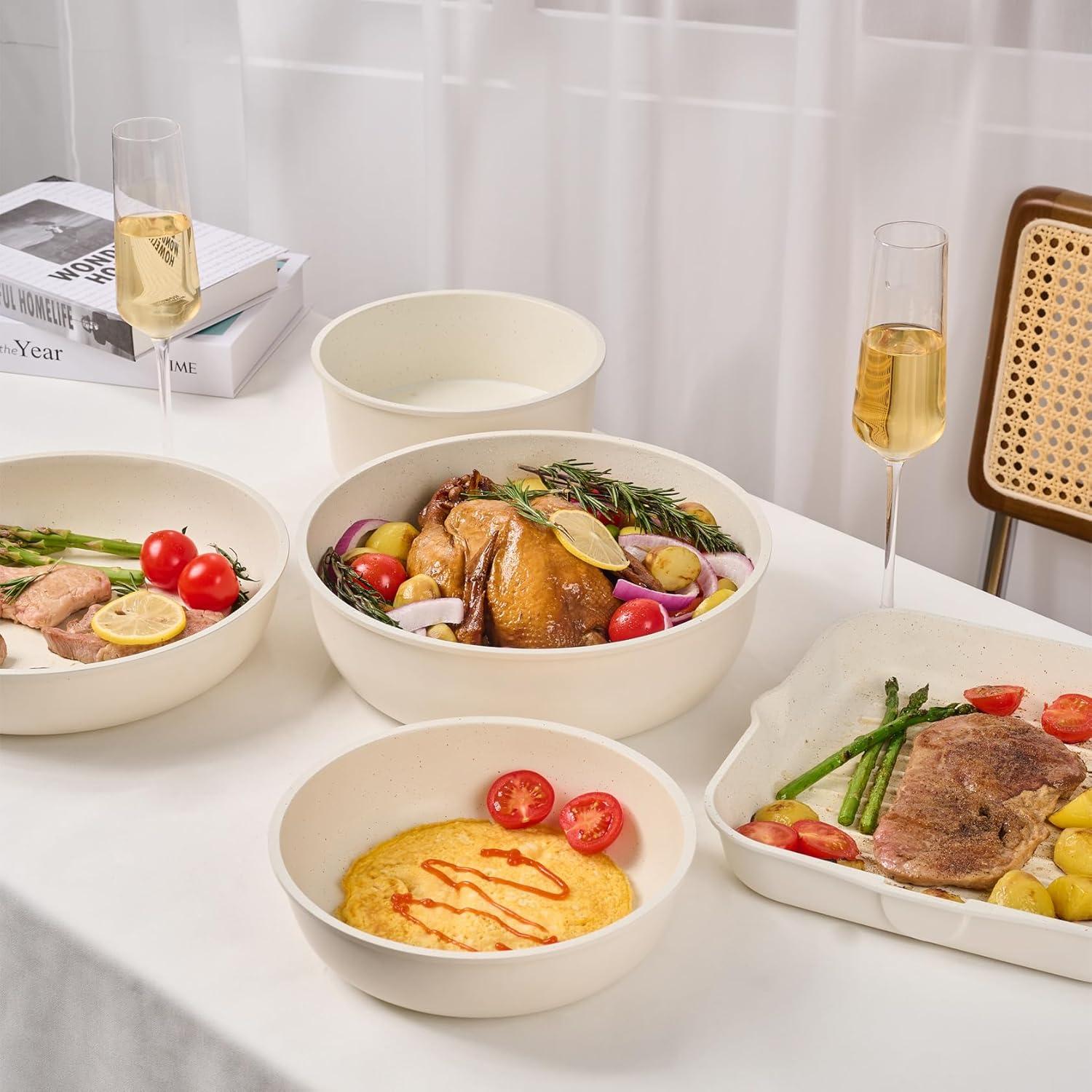 Juego de Ollas y Sartenes Antiadherente JEETEE 25 Pzas Beige