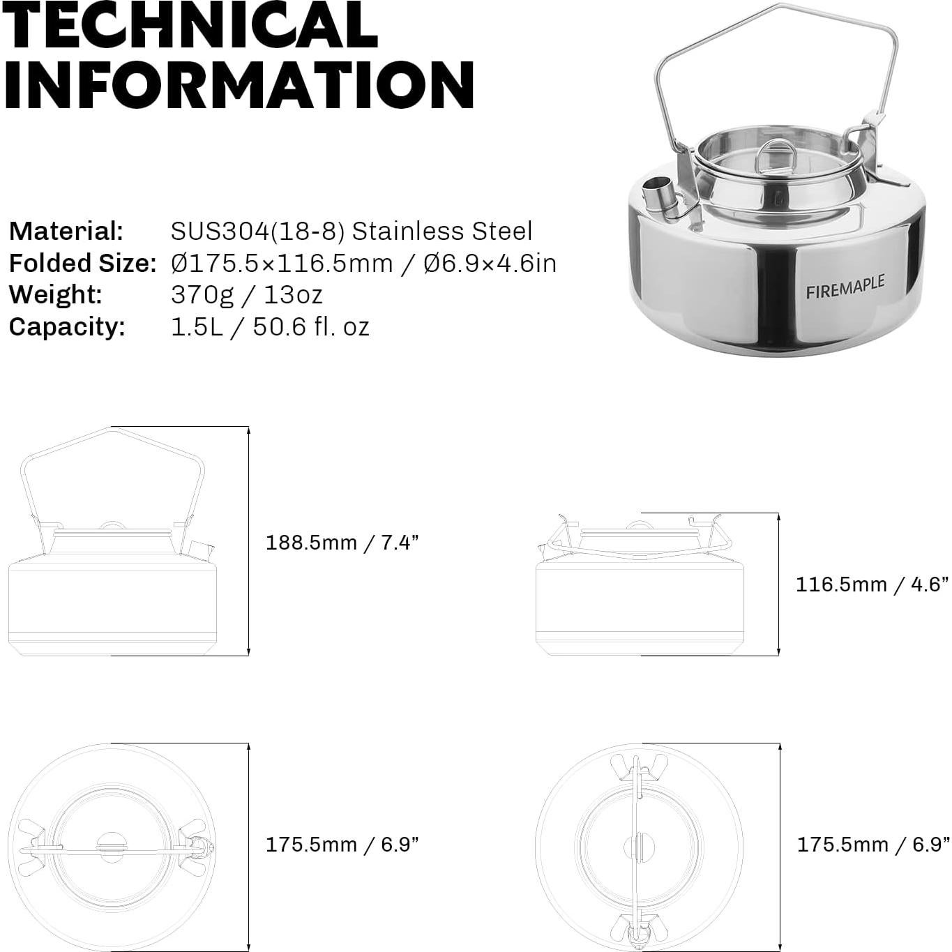 Hervidor Fire-Maple Antarcti 1.5L Acero Inoxidable Portátil