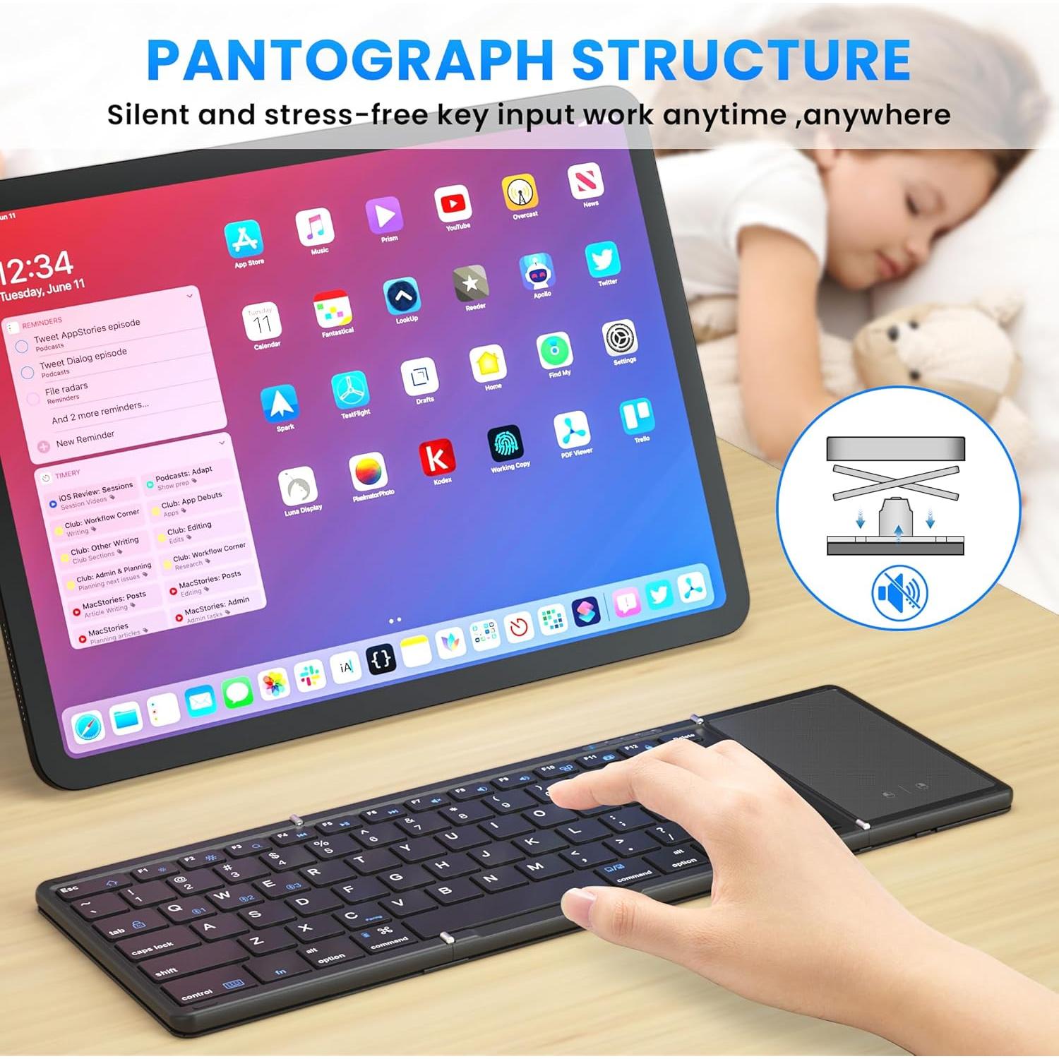 Teclado Bluetooth Plegable JPHTEK con Touchpad Negro