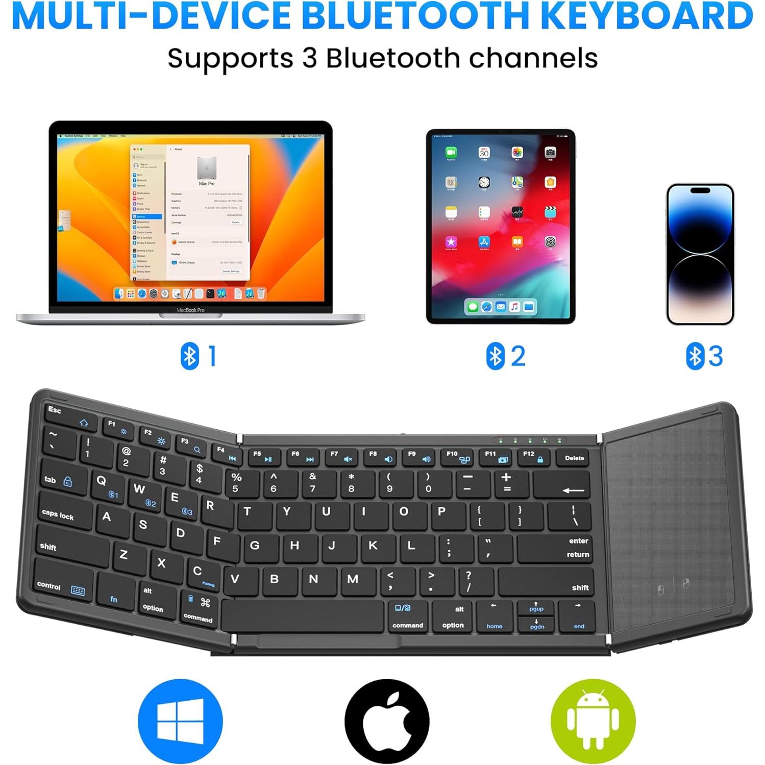 Teclado Bluetooth Plegable JPHTEK con Touchpad Negro