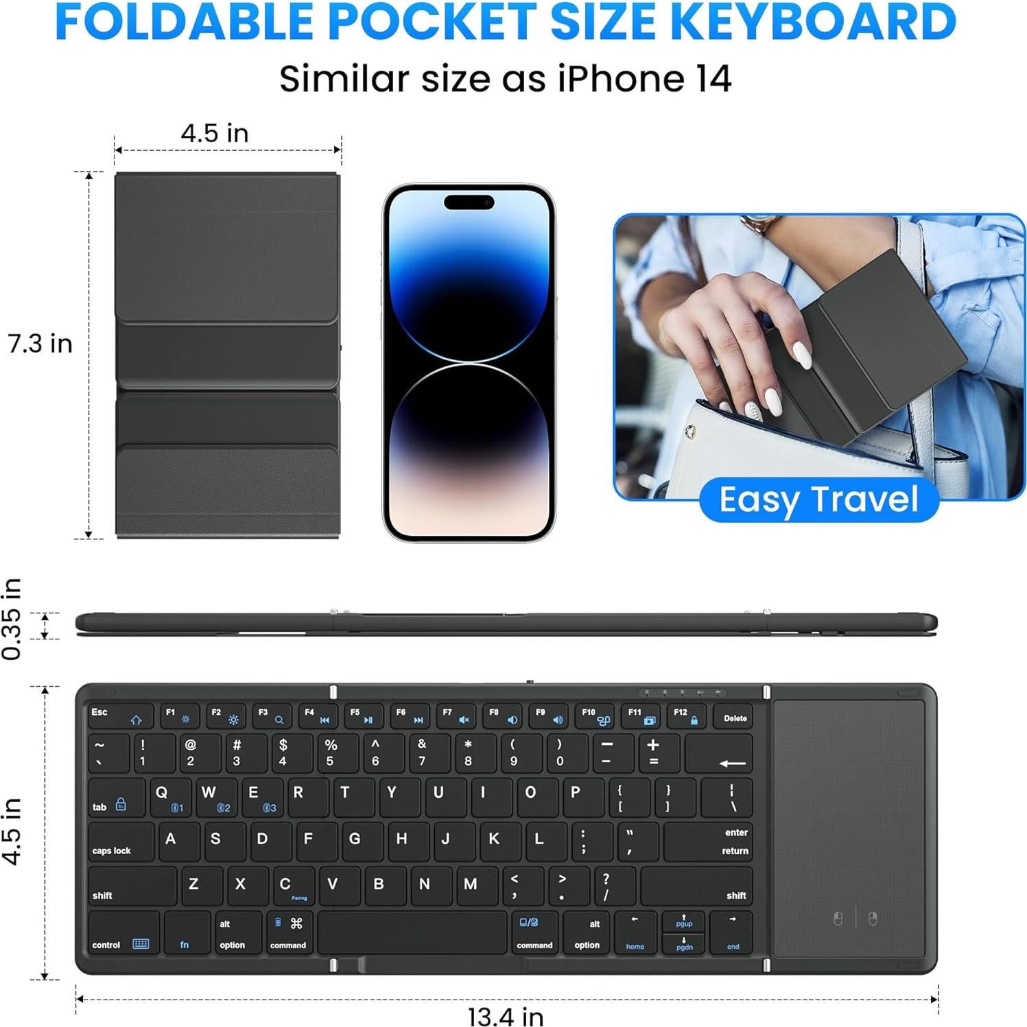 Teclado Bluetooth Plegable JPHTEK con Touchpad Negro