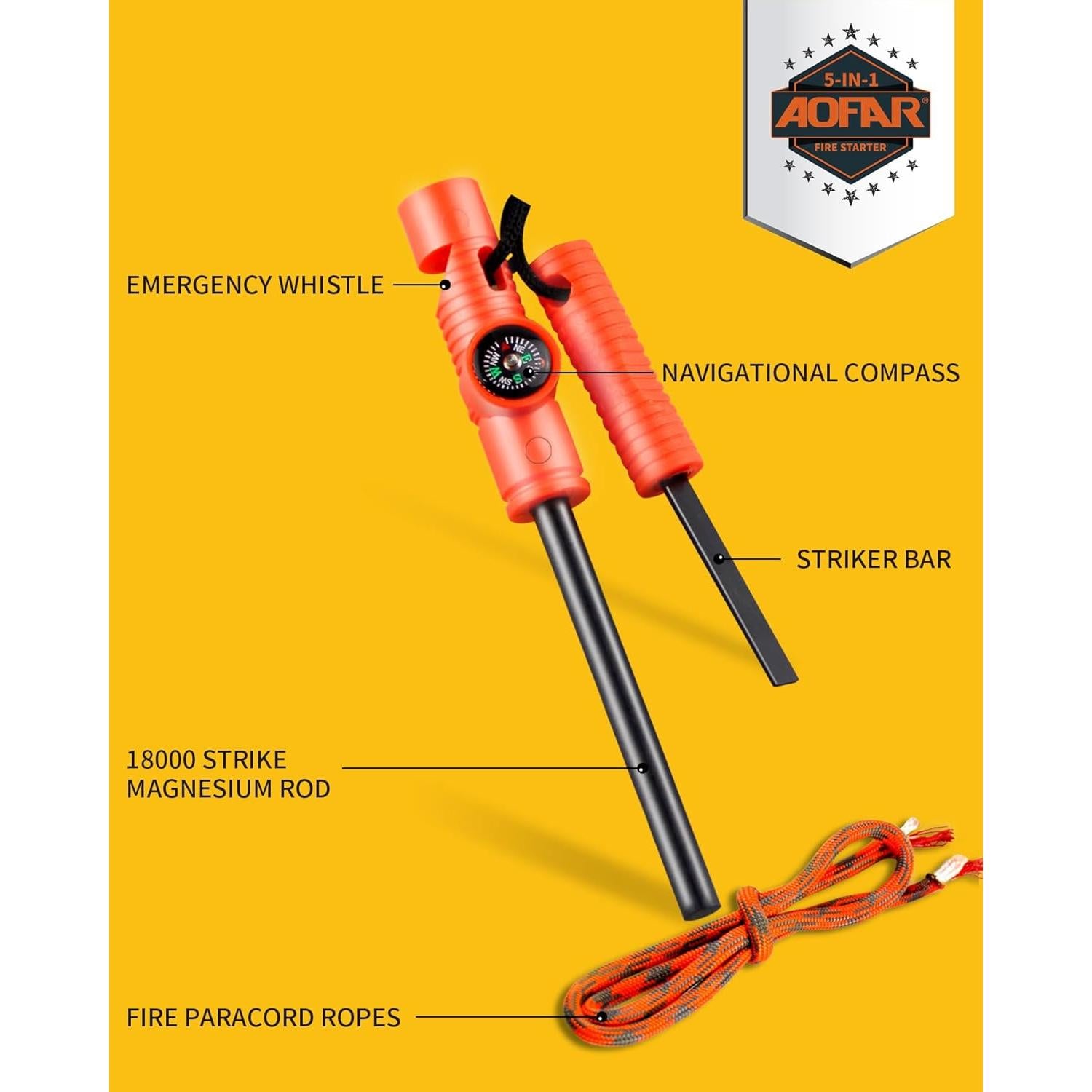 Encendedor de Fuego AOFAR AF-381 con Paracord y Silbato
