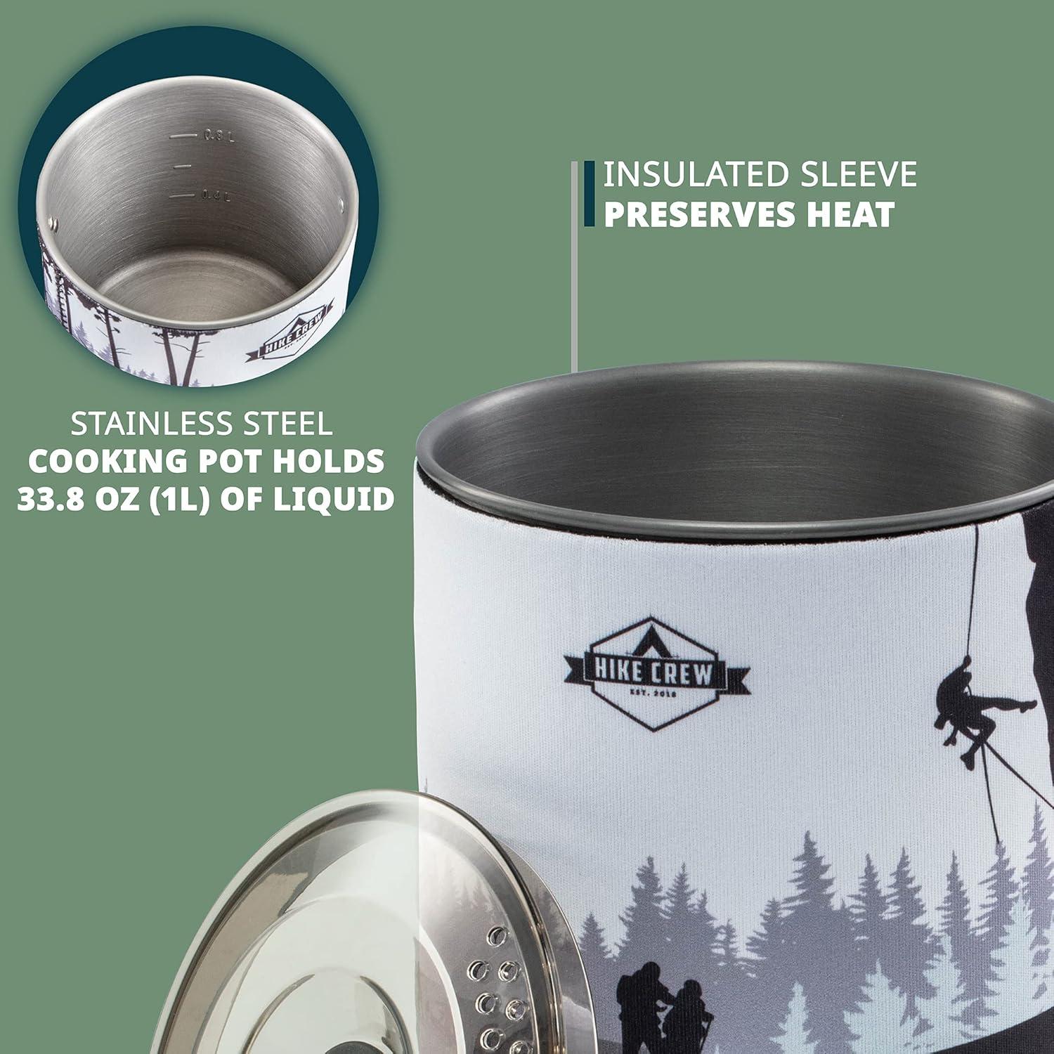 Estufa de Gas Portátil Hike Crew con Olla 0.8L y Tapa Silicona