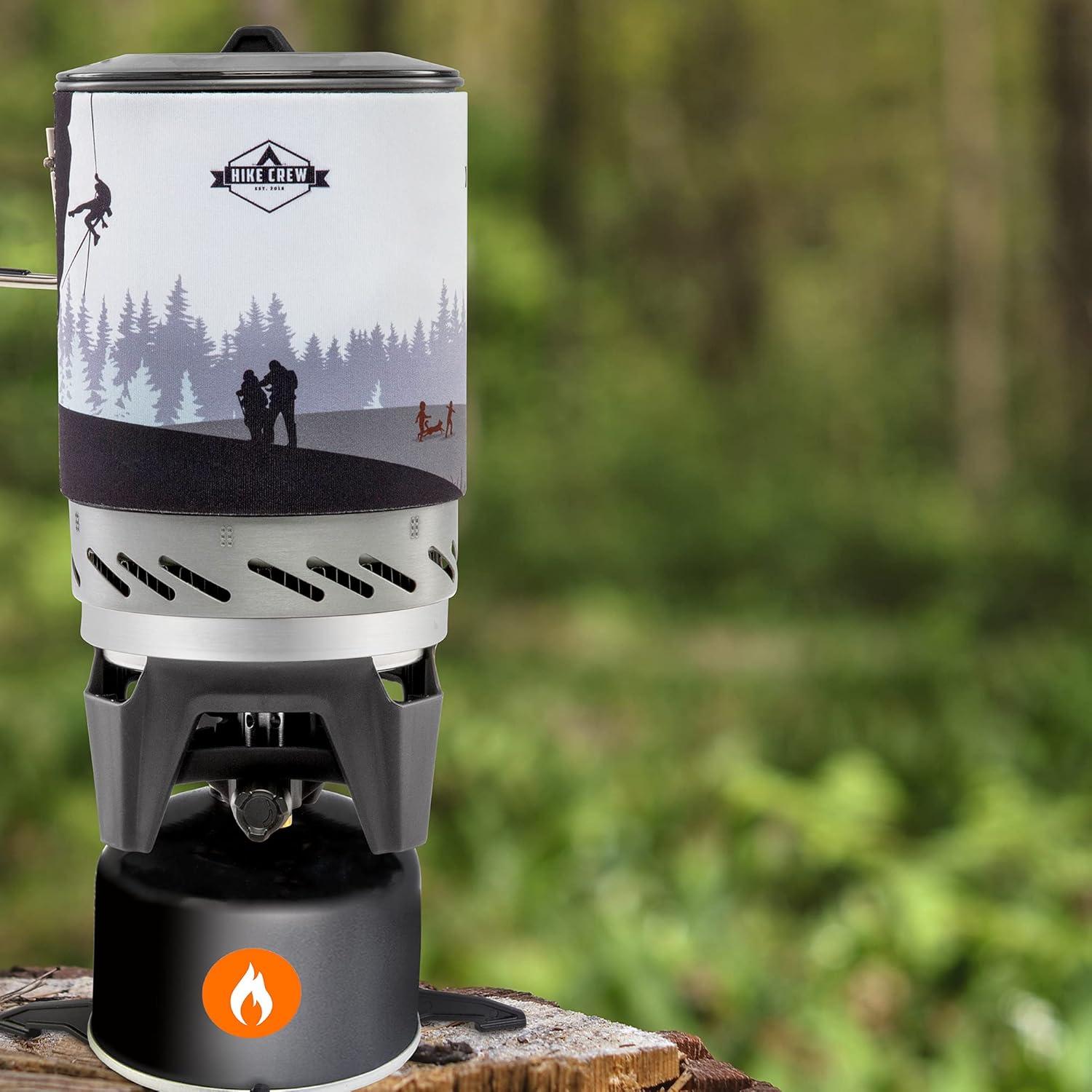 Estufa de Gas Portátil Hike Crew con Olla 0.8L y Tapa Silicona