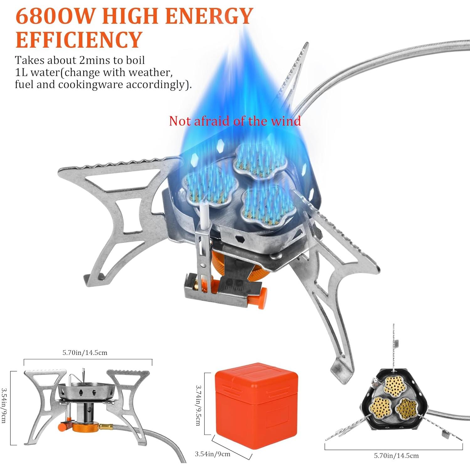 Estufa de Camping Facitsolvit 6800W Plegable a Prueba de Viento