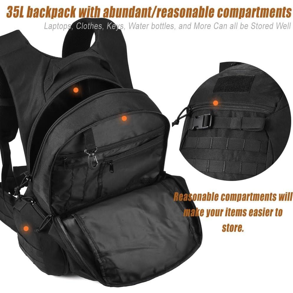 Mochila Táctica R.SASR 35L Negra para Senderismo y Moto
