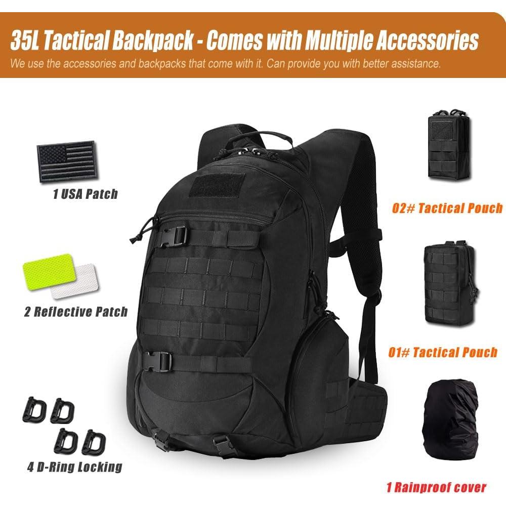 Mochila Táctica R.SASR 35L Negra para Senderismo y Moto