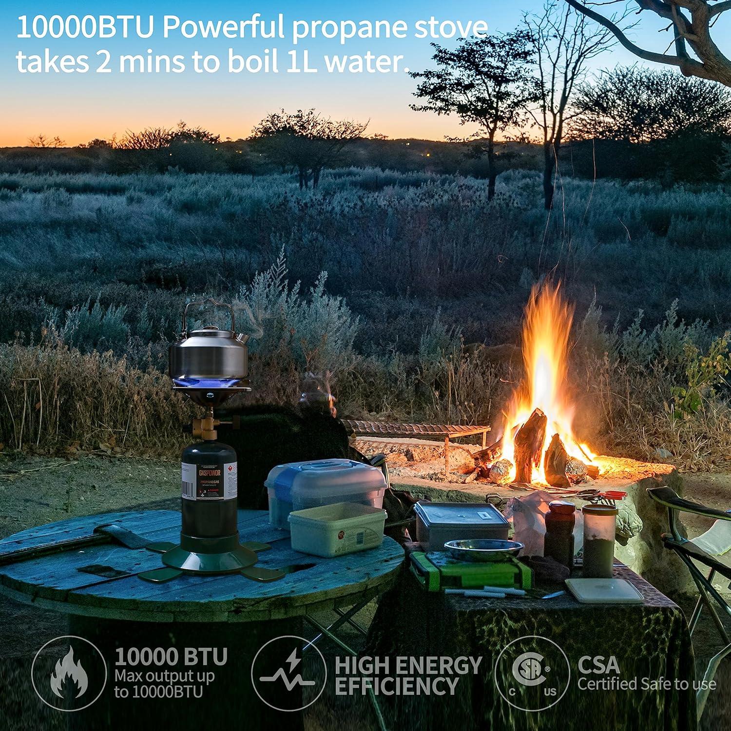 Estufa de Camping GASPOWOR 10000 BTU Portátil con Encendedor USB