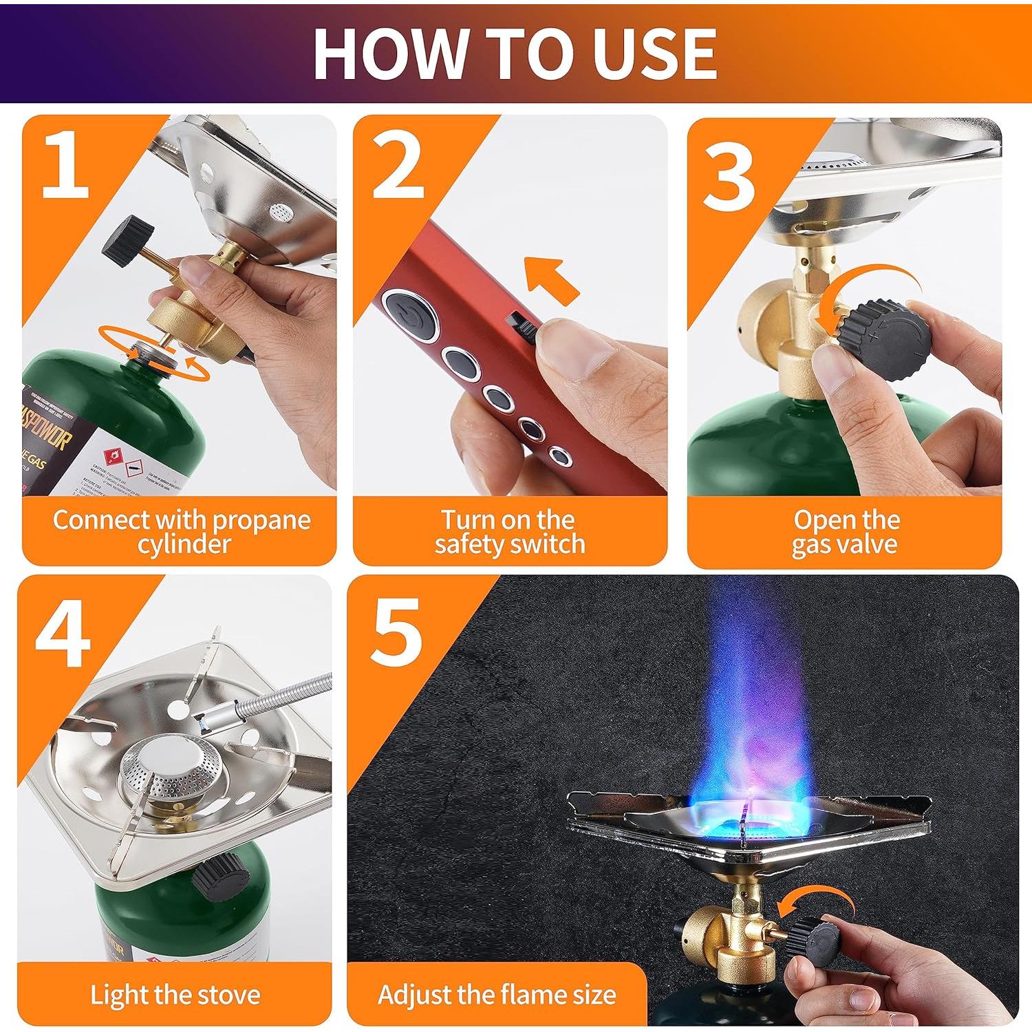 Estufa de Camping GASPOWOR 10000 BTU Portátil con Encendedor USB