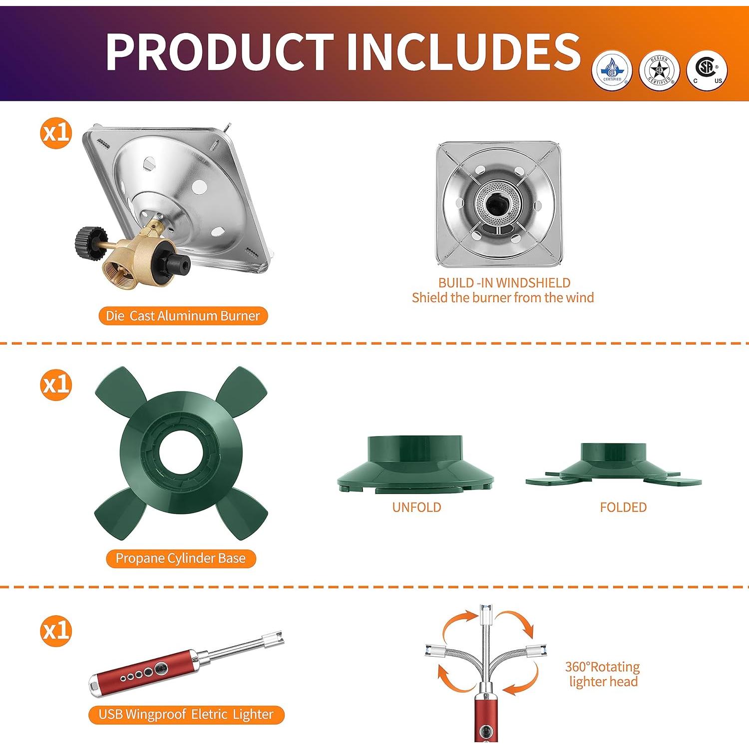 Estufa de Camping GASPOWOR 10000 BTU Portátil con Encendedor USB