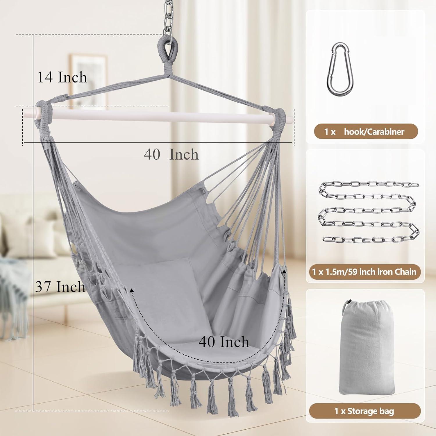 Silla Colgante de Hamaca SOTSWOR Gris con 2 Cojines