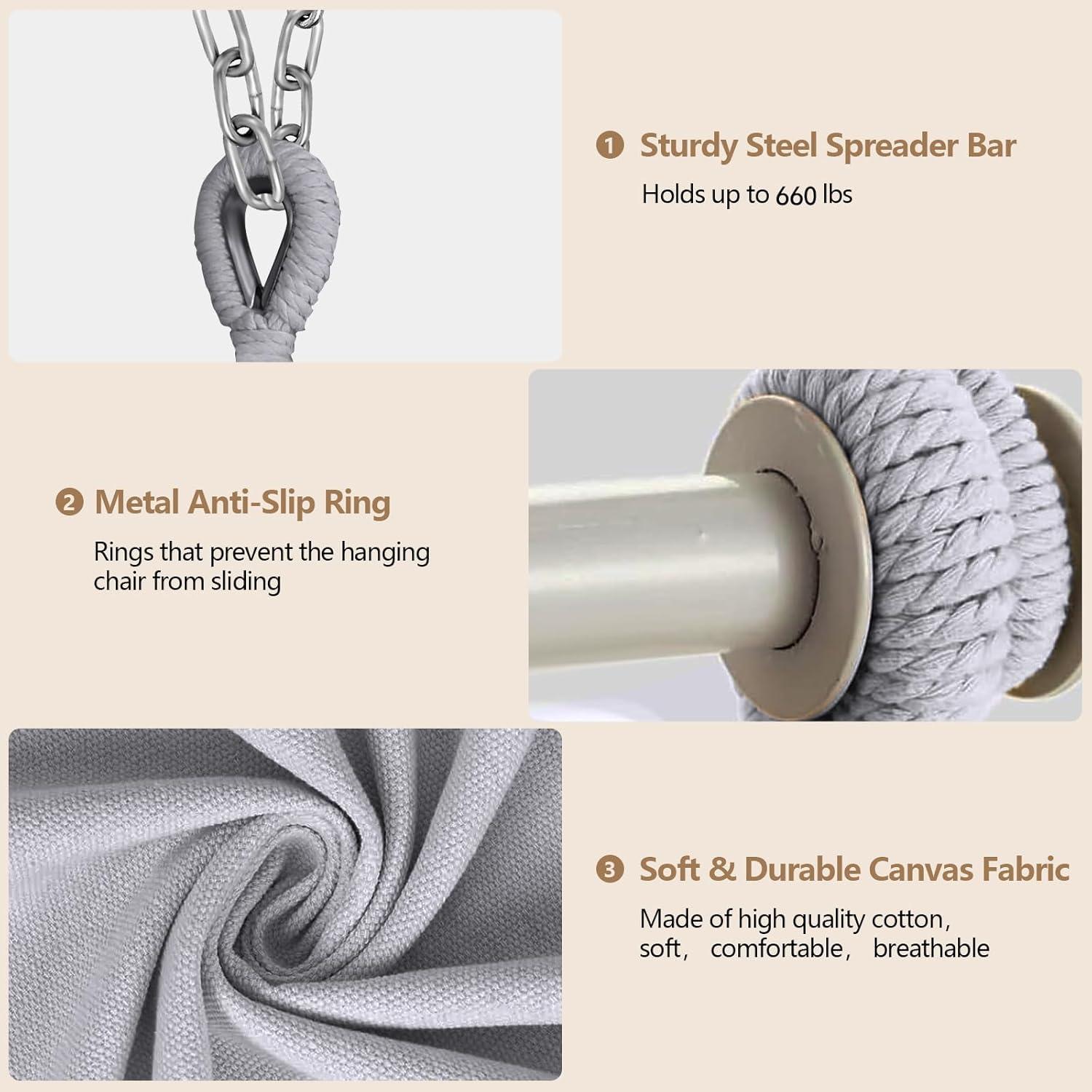 Silla Colgante de Hamaca SOTSWOR Gris con 2 Cojines