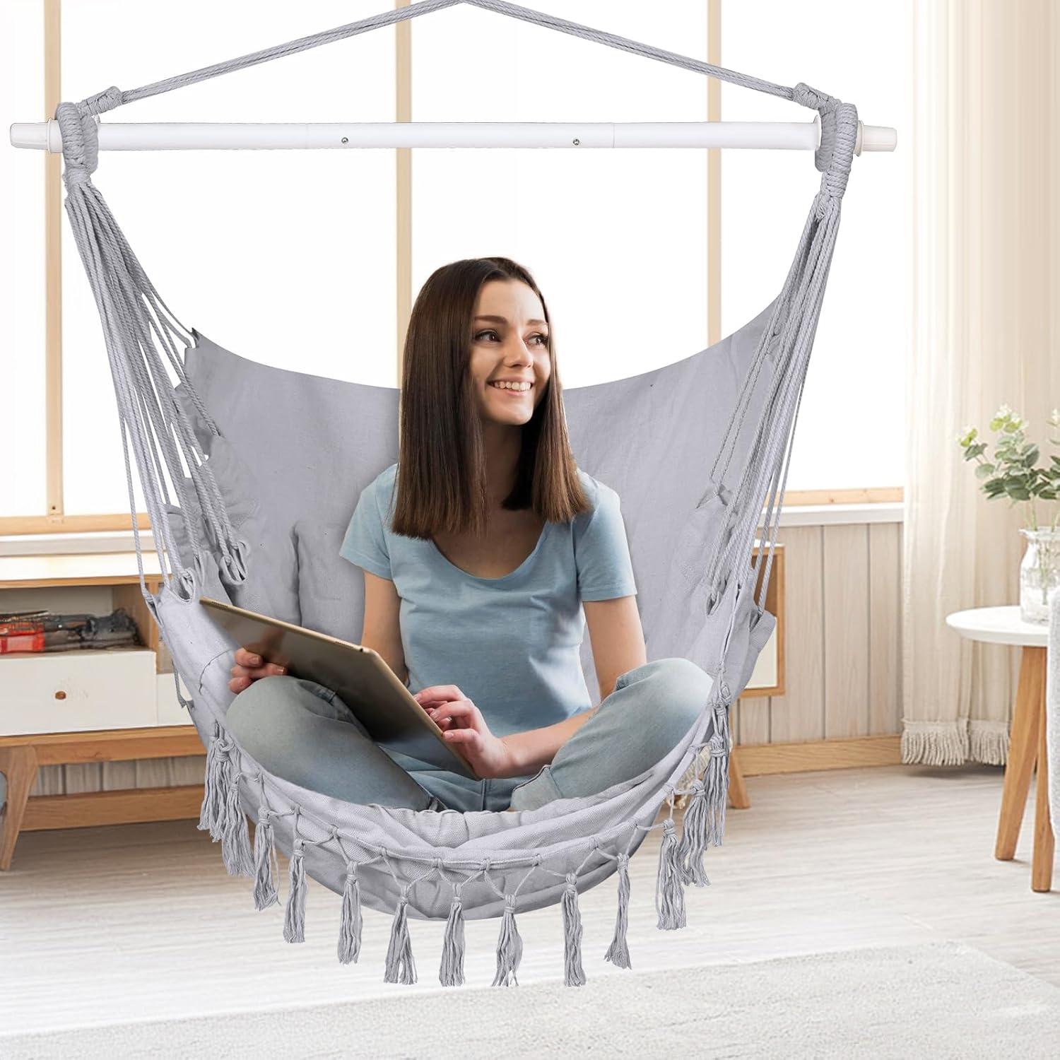 Silla Colgante de Hamaca SOTSWOR Gris con 2 Cojines