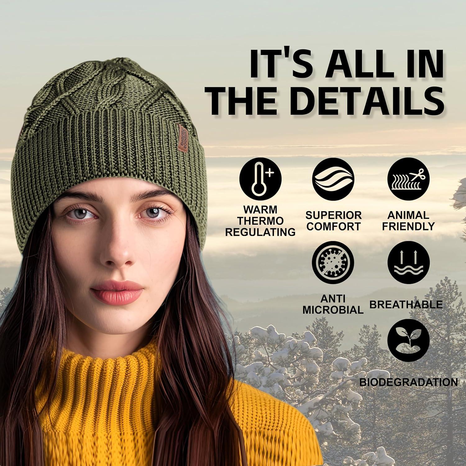 Gorro de lana Merino unisex OUTDOOR SHAPING verde ejército