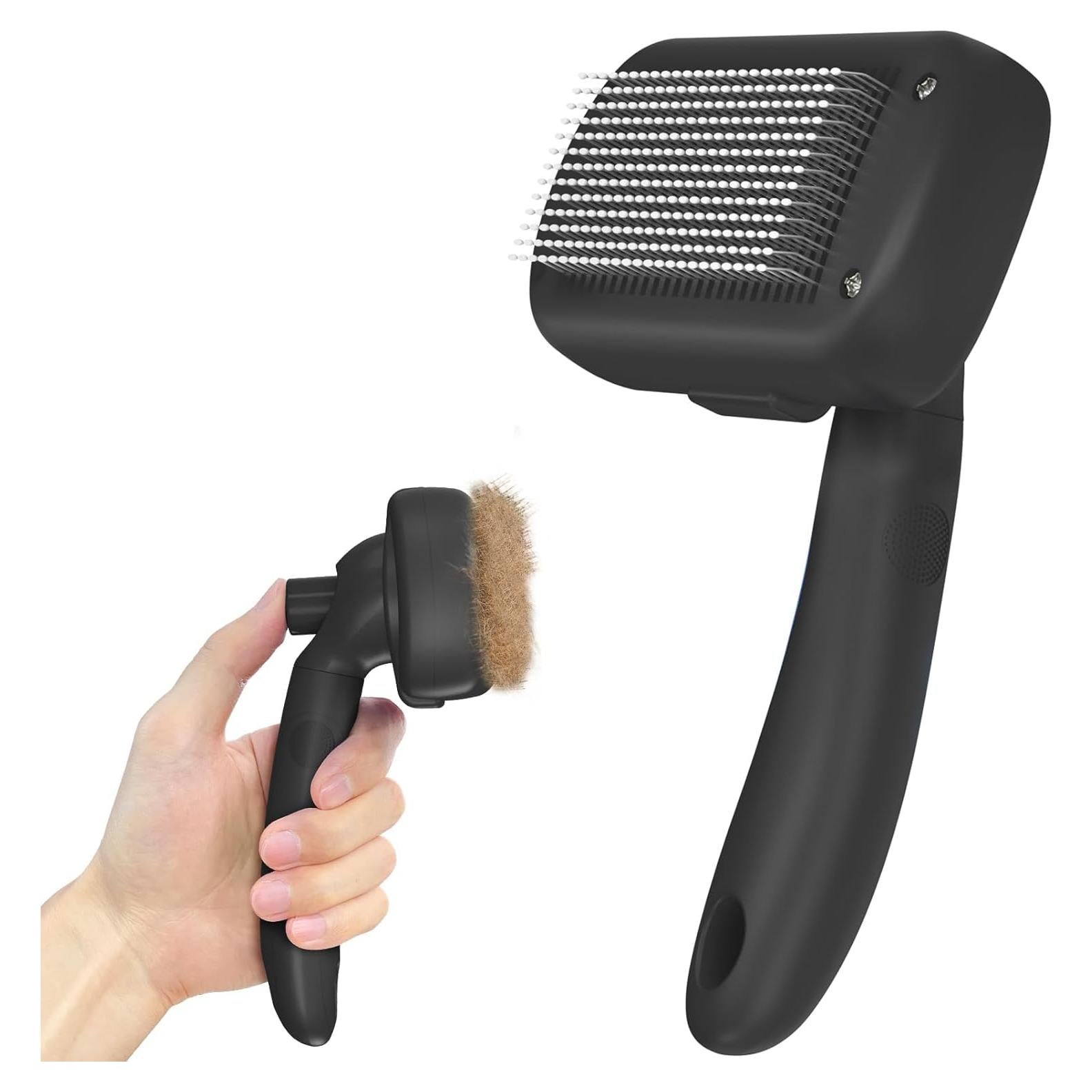 Self Cleaning Shedding Brush - Skin Friendly Grooming Tool for Dogs, Cats, and Puppies, Deshedding and Hair Removal for Long and Short Haired Pets, Black