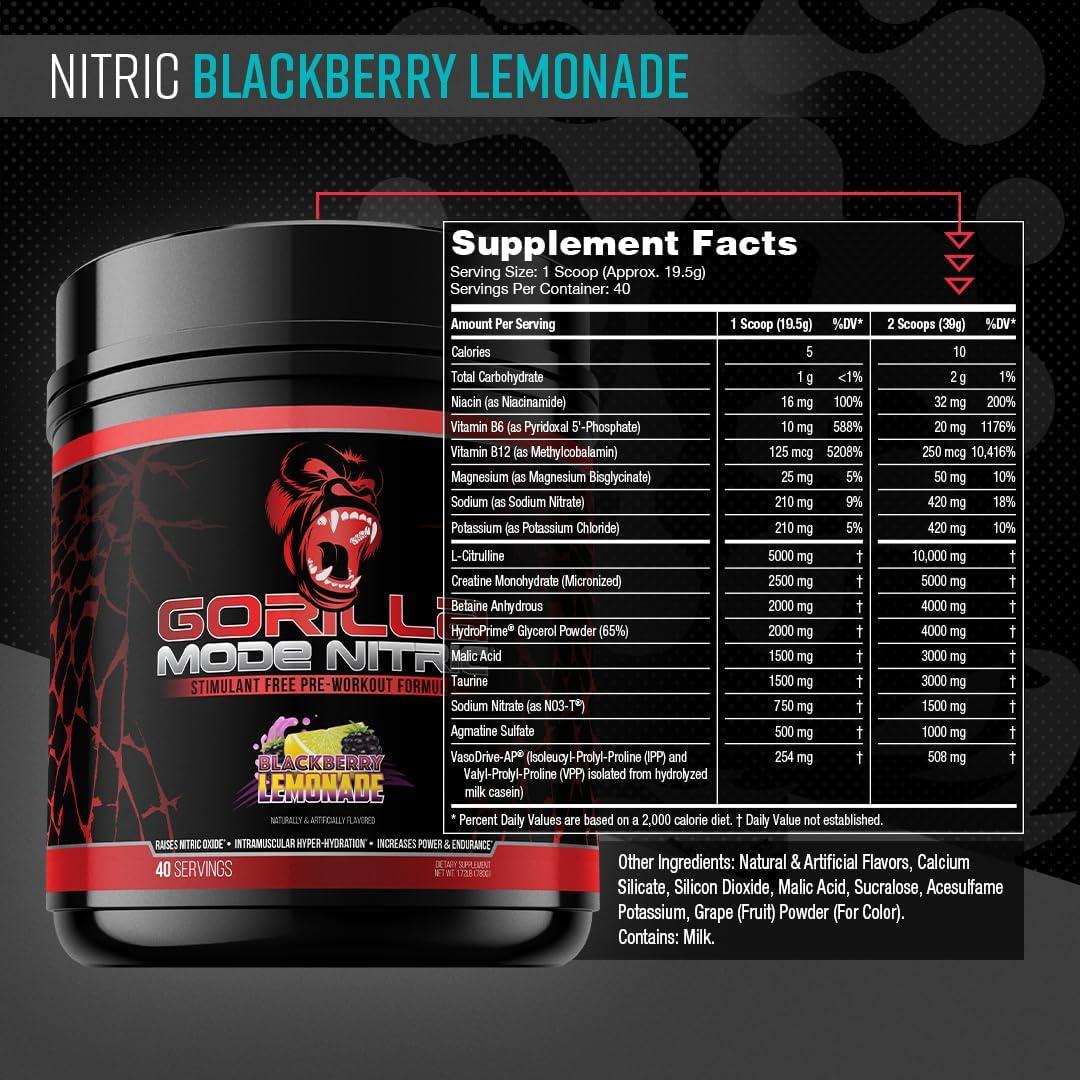 Gorilla Mode Nitric Mejorado Sin Estimulantes 780g Limonada