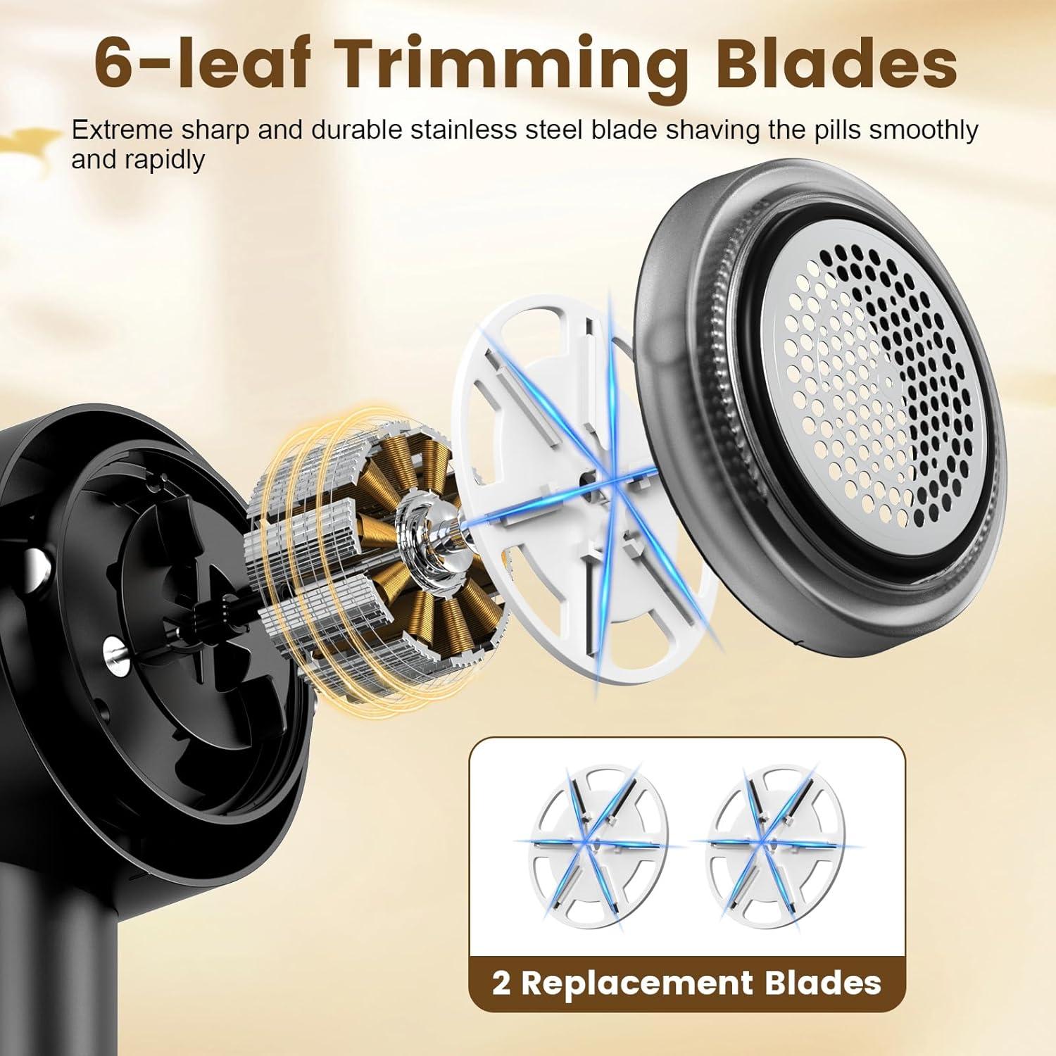 Fabric Shaver Electric Fuzz Remover, 2 in 1 Rechargeable Sweater Shaver with Lint Roller, Magnetic Cap, Digital Display, 2 Extra Blades, Defuzzer for Clothing Furniture Couch - Black