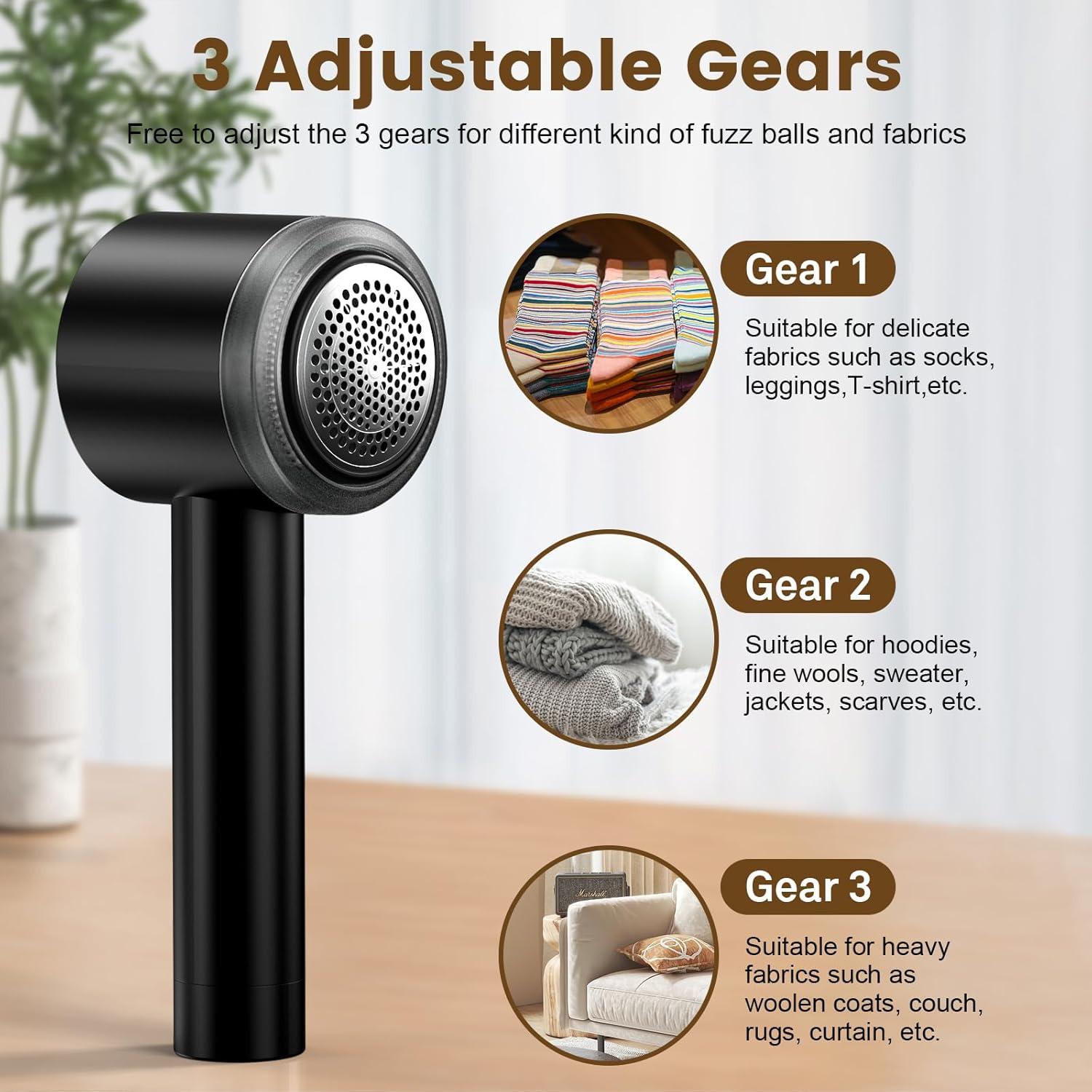 Fabric Shaver Electric Fuzz Remover, 2 in 1 Rechargeable Sweater Shaver with Lint Roller, Magnetic Cap, Digital Display, 2 Extra Blades, Defuzzer for Clothing Furniture Couch - Black