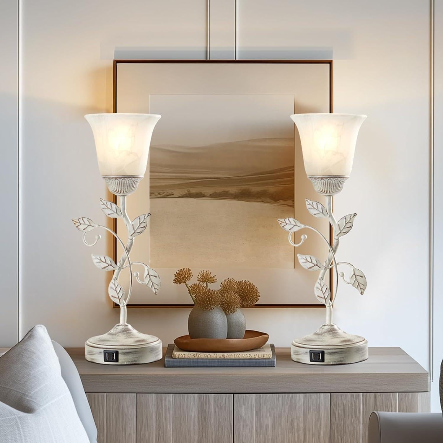 Juego de 2 Lámparas de Mesa RORIANO Retro con USB y LED