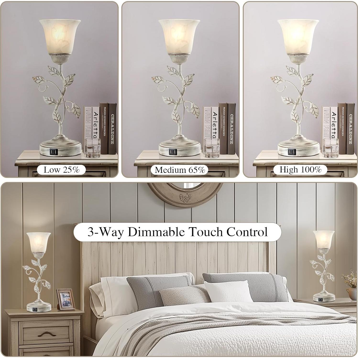 Juego de 2 Lámparas de Mesa RORIANO Retro con USB y LED