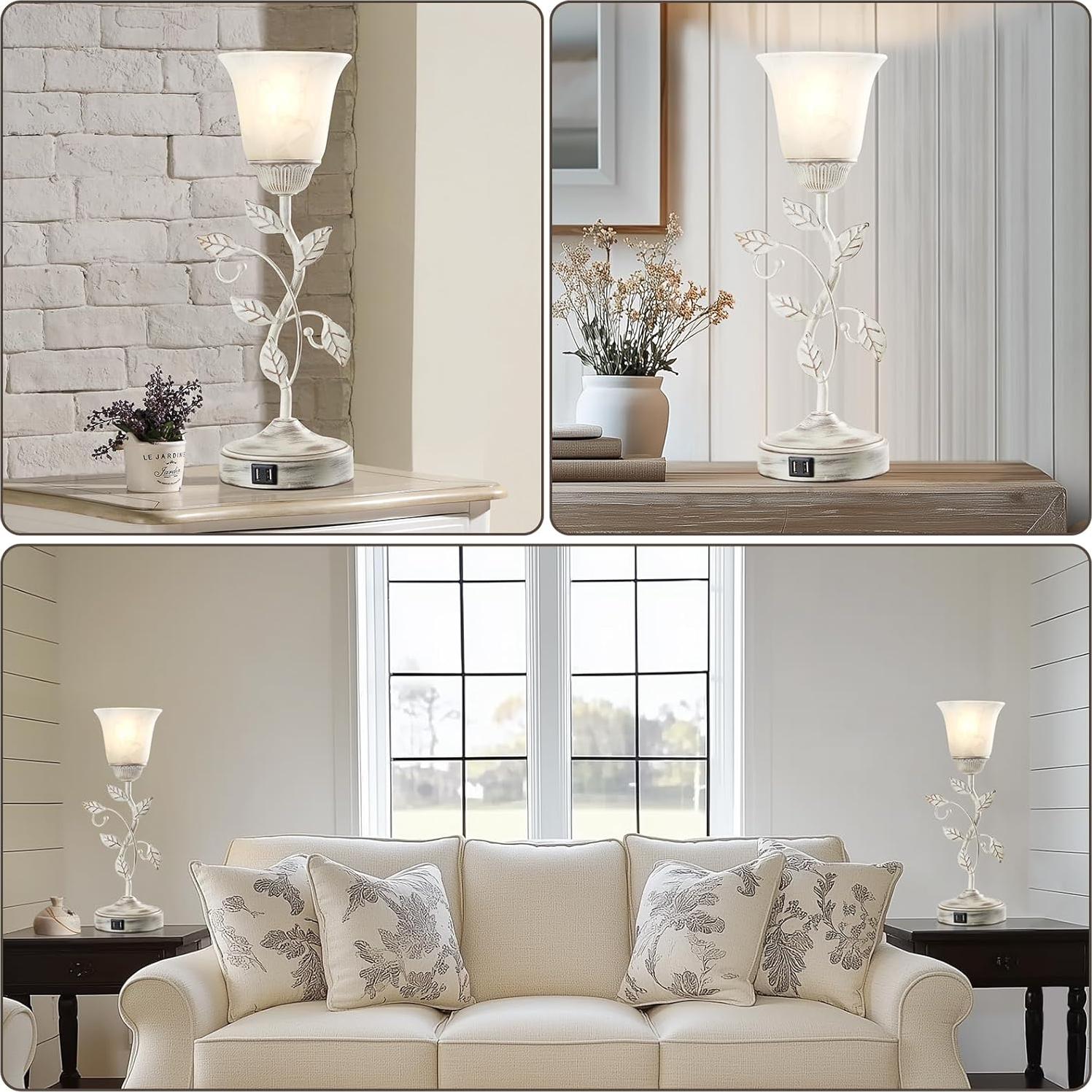 Juego de 2 Lámparas de Mesa RORIANO Retro con USB y LED