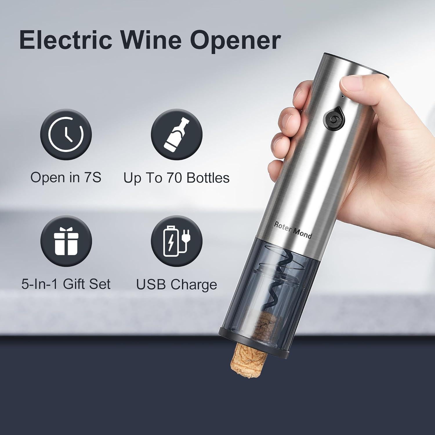 Juego de Abridor de Vino Eléctrico Roter Mond 5 en 1 con Accesorios