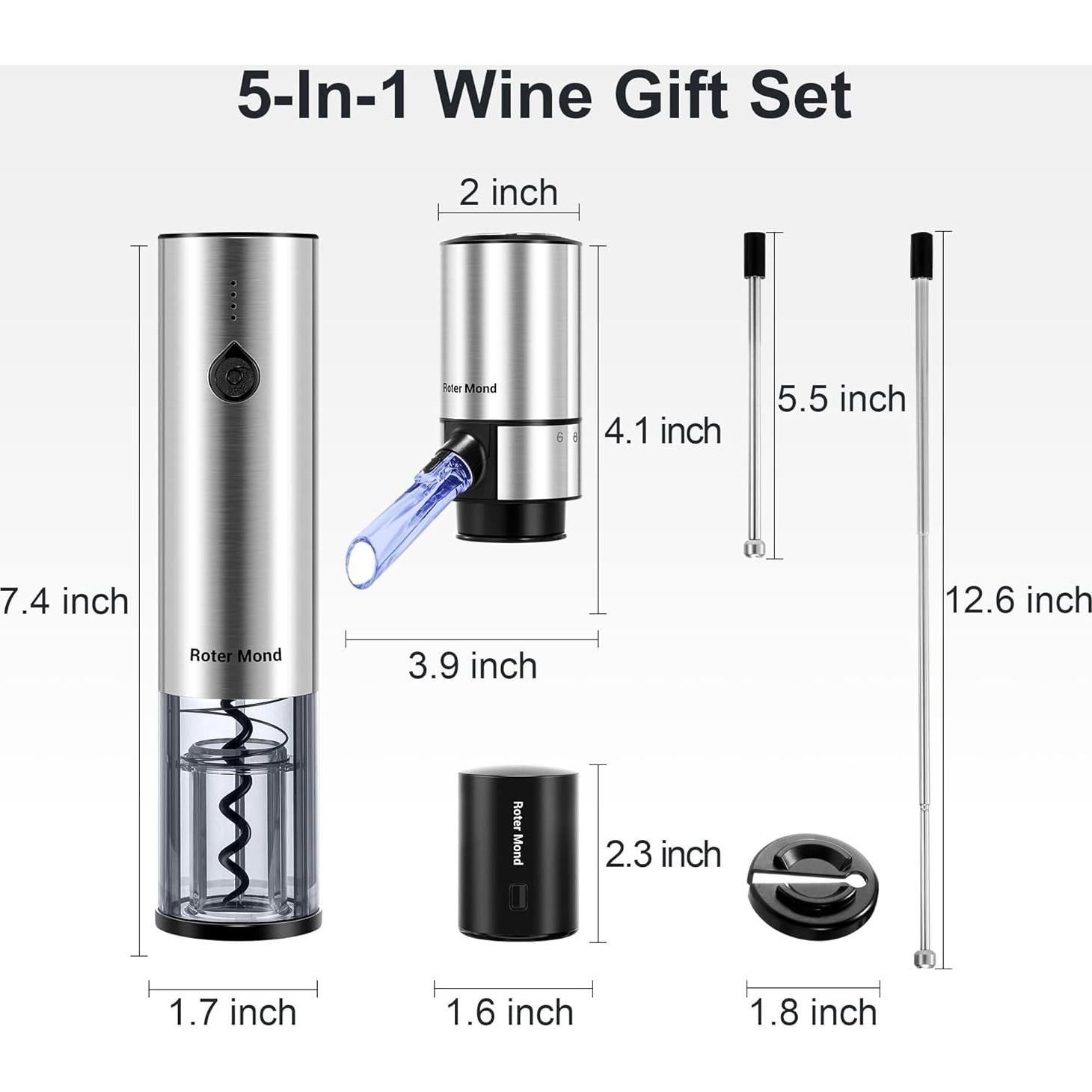 Juego de Abridor de Vino Eléctrico Roter Mond 5 en 1 con Accesorios