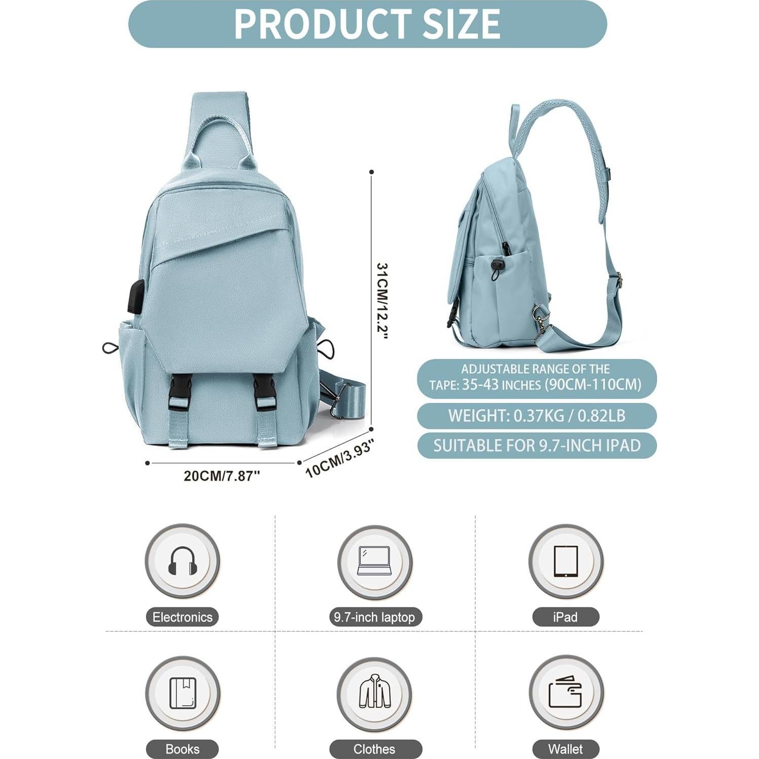 Mochila Cruzada Antirrobo SEAFEW Azul 34x19cm USB